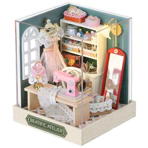 Cute Room 3D-Puzzle Puppenhaus Miniatur DIY Modellbausatz Schneiderei, Puzzleteile, 3D-Puzzle Modellbausatz 1:24 mit Möbeln zum Basteln-Serie Mini Szenen