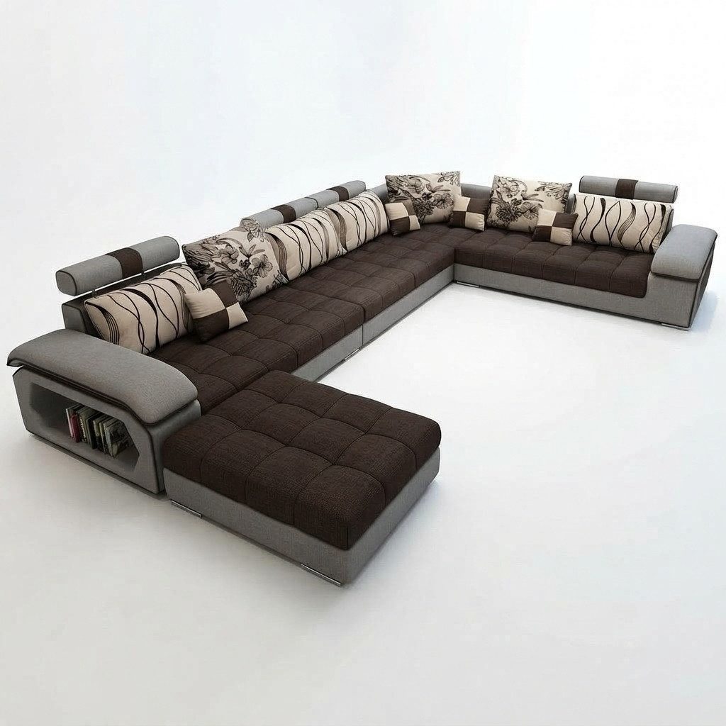 Xlmoebel Wohnlandschaft Moderne U-Form Wohnlandschaft aus Leder und Textil in elegantem Design, U-Form Wohnlandschaft, Hergestellt in Europa