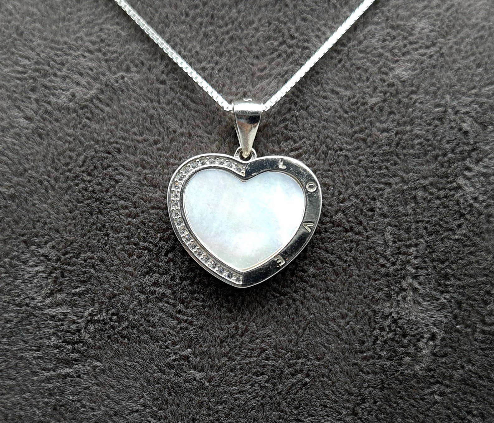 NAHLE Herzkette Damen Perlmutt Silber Herz Halskette (inkl. Geschenkbox), 925 Silber Herz Anhänger mit Zirkonia - rhodiniert
