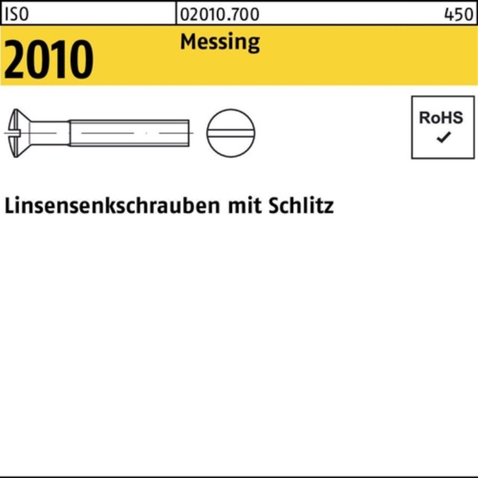 Reyher Linsenschraube 100er Pack Linsensenkschraube ISO 2010 Schlitz M6x 70 Messing 100 Stü