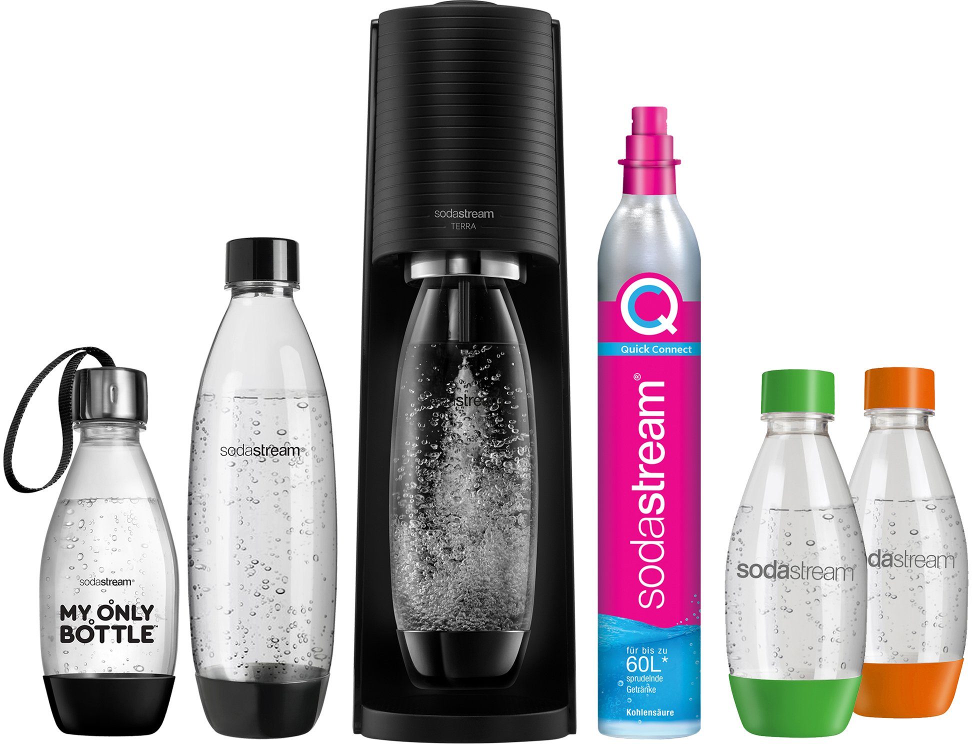 SodaStream Wassersprudler TERRA Bundle Vorteilspack, (Set, 7-tlg), SodaStream Wassersprudler,CO2-Zylinder, 0,5L Kunststoff-Flasche