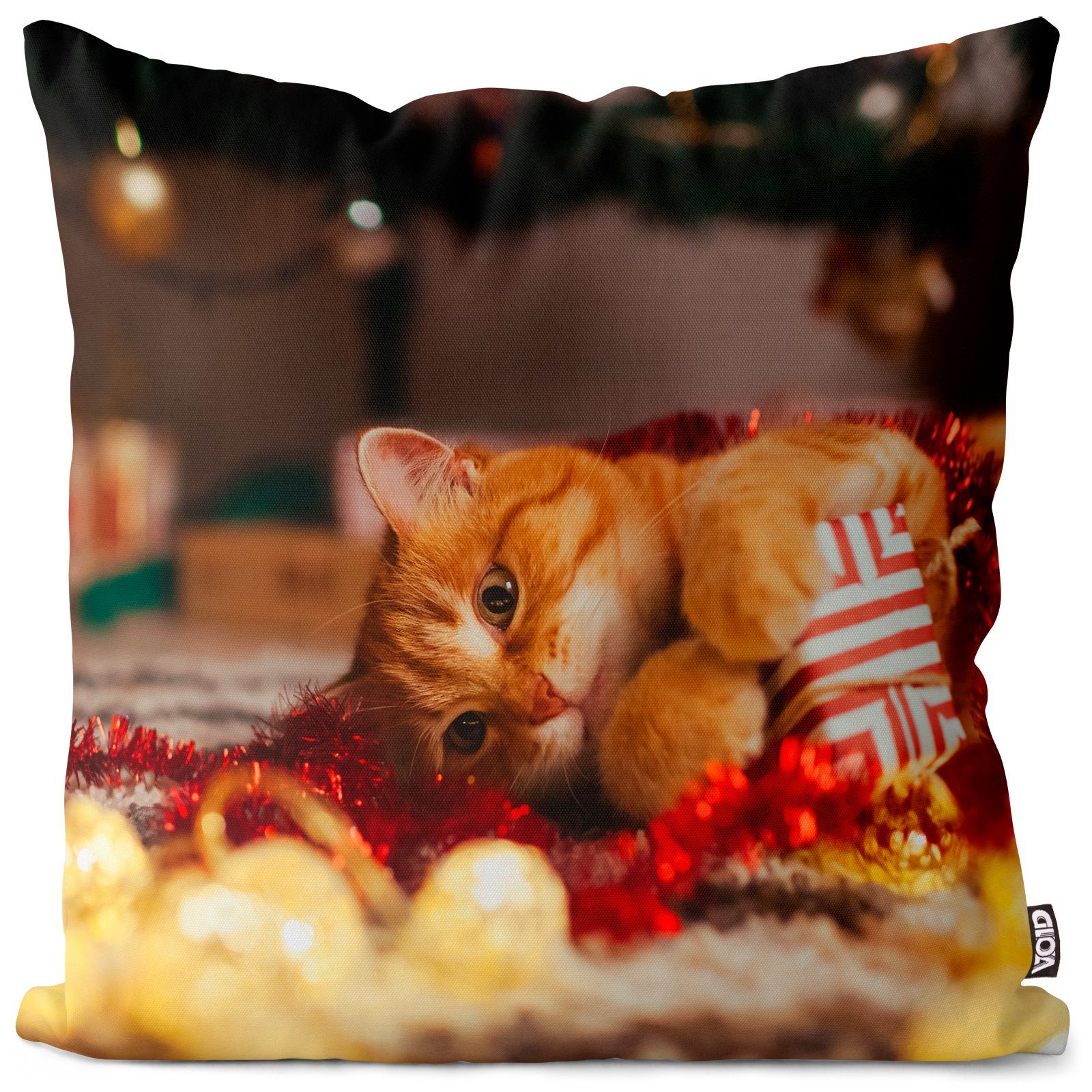 VOID Kissenbezug, (1 Stück), Weihnachtsdeko Katze Weihnachten Cristbaum Winter Nikolaus Haustier T
