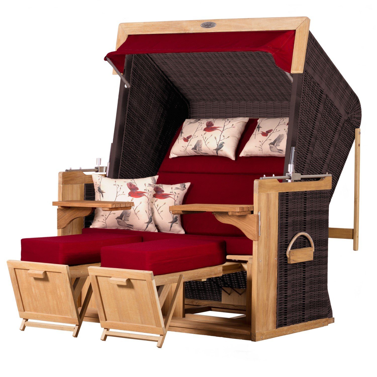 deVries PURE® Strandkorb Friesland Sylt XL - PE stone grey - Dessin 107, BxTxH: 135x90x165 cm, Volllieger, Nordsee-Strandkorb, Teakholz - PE-Markengeflecht - bequeme Polster - Schutzhülle