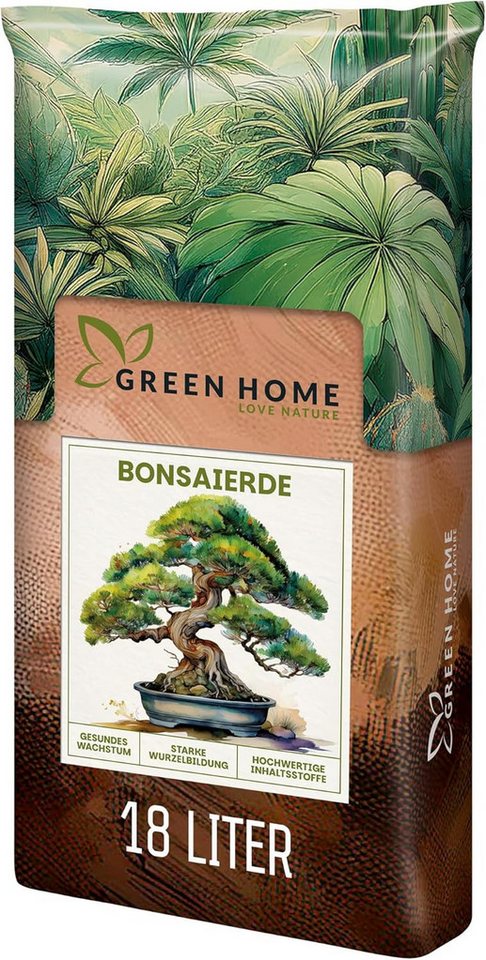 GREEN HOME LOVE NATURE Spezialerde Bonsaierde für gesunde Wurzeln & Drainage, Indoor & Outdoor 18 L, 36 L, 72 L, Langzeitdünger, Perlit, Kokosfasern, pH 5,8, gute Drainage