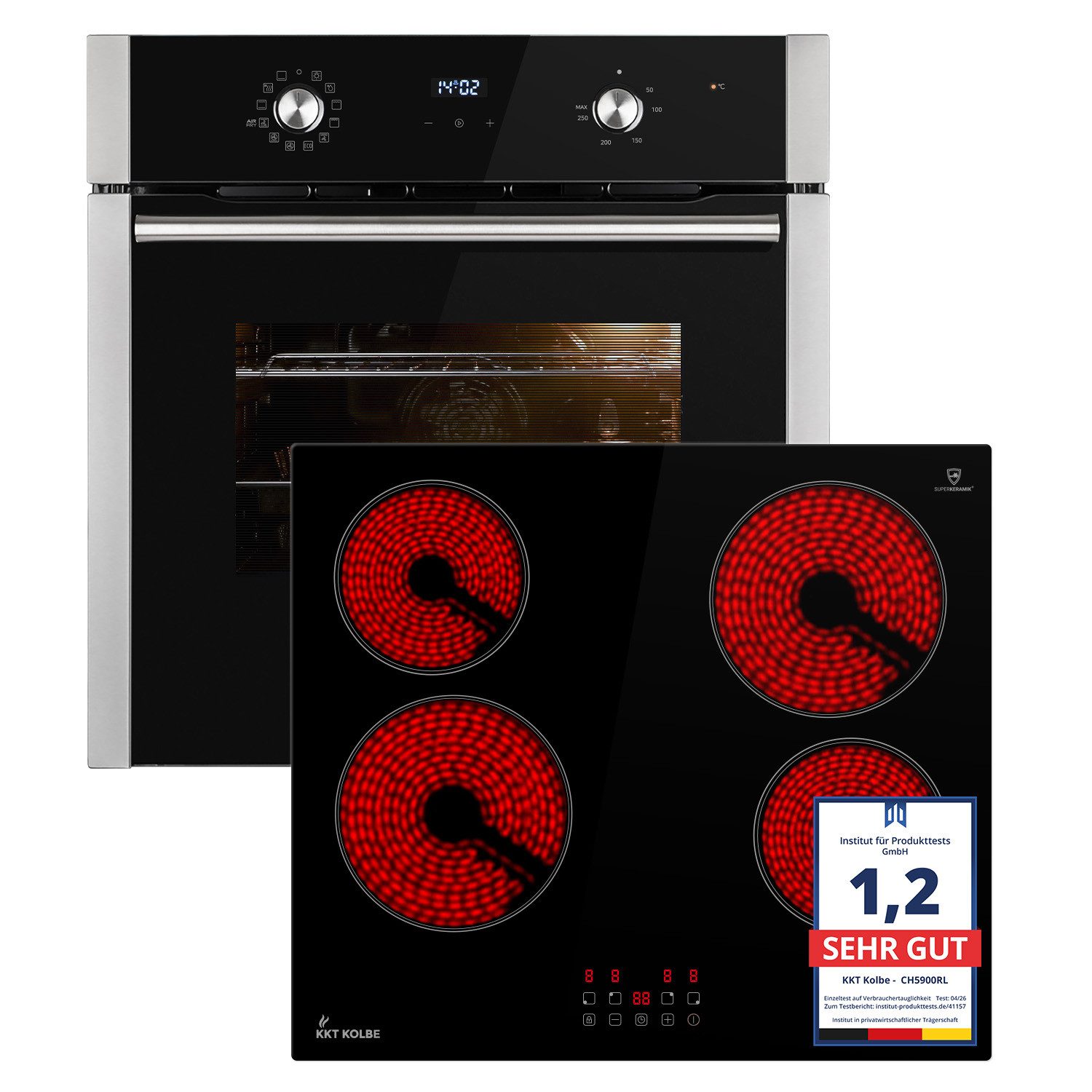 KKT KOLBE Backofen-Set Backofen und Kochfeld SET8810CH5900RL, mit 2-fach Teleskopauszug, Herdset / Heißluft / Einbaubackofen / Timer / Kochmulde
