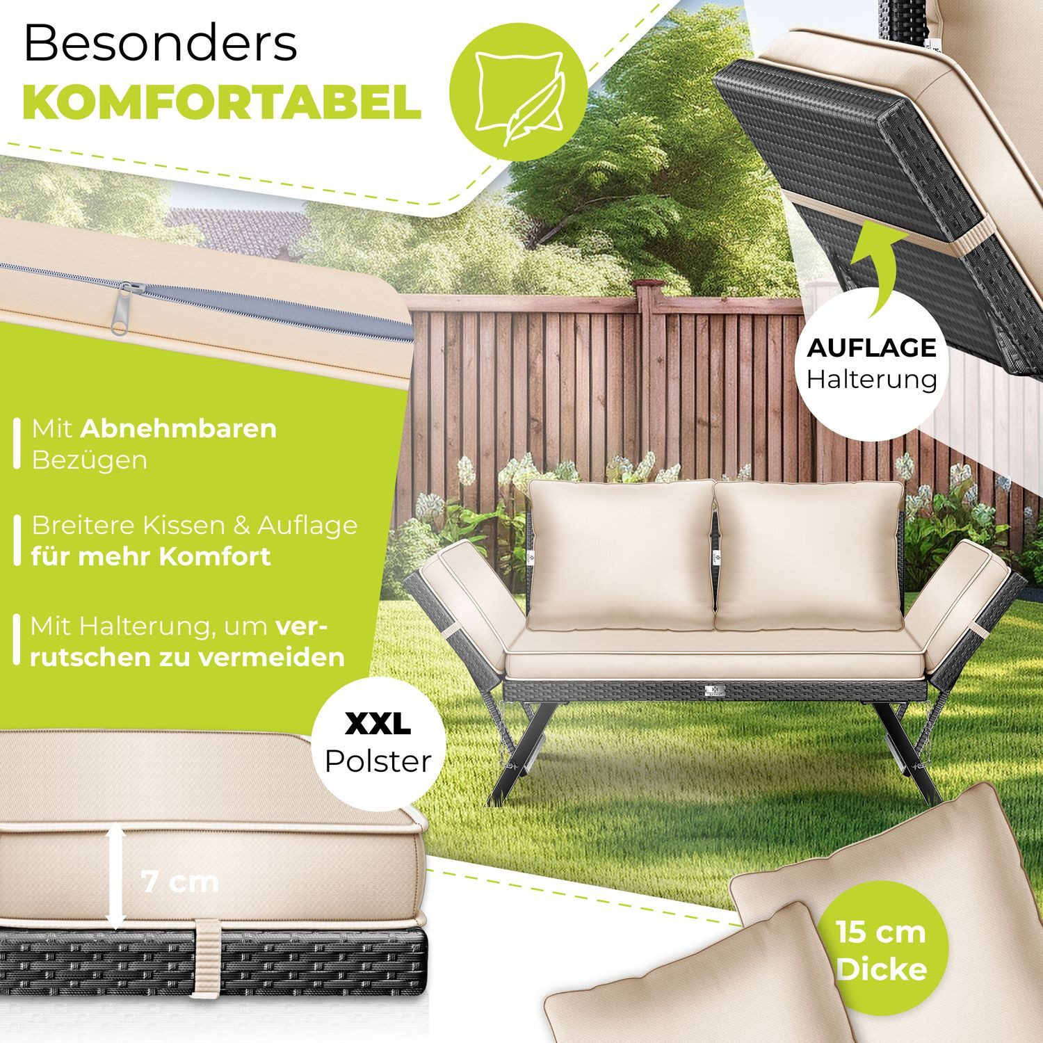 KESSER Gartenbank Polyrattan Gartensofa 4-in-1 mit Liegefunktion & Verstell günstig online kaufen