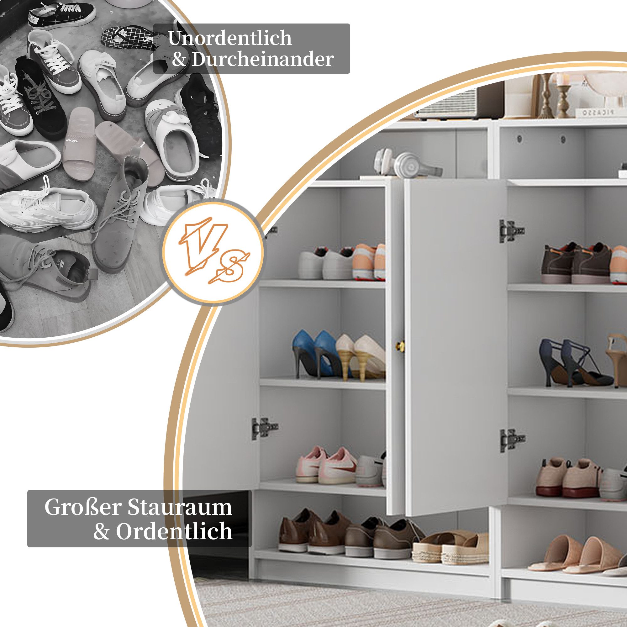 Flieks Schuhschrank mit 2 Türen (1-St., B73/D34/H109 cm) Schuhkommode mit verstellbaren Regalen Schuhregal Weiß, 5 Fächern – Bild 5 von 5
