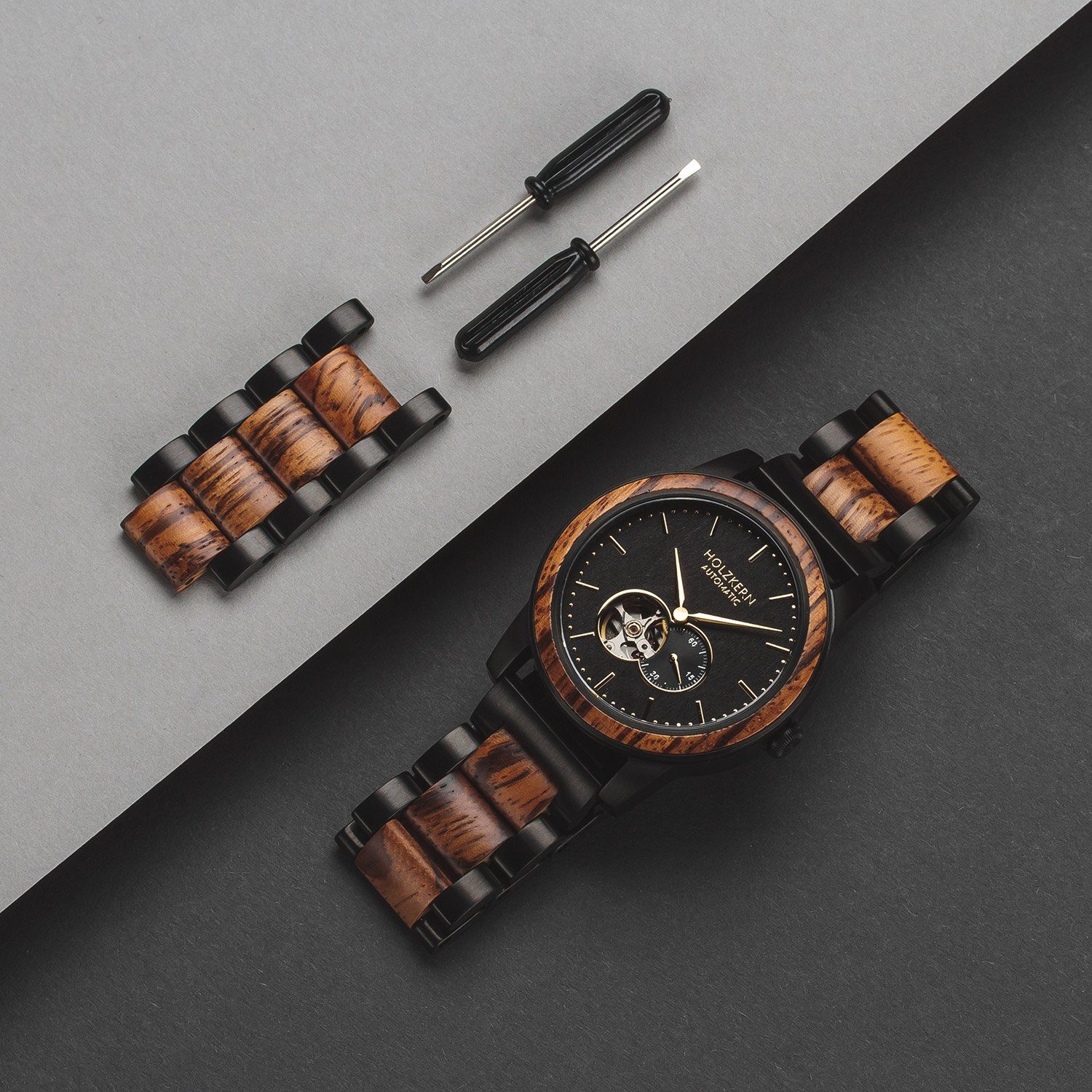 Holzkern Automatikuhr 9010631003906, Herrenuhr Automatik San Francisco Zebrano/Ahorn