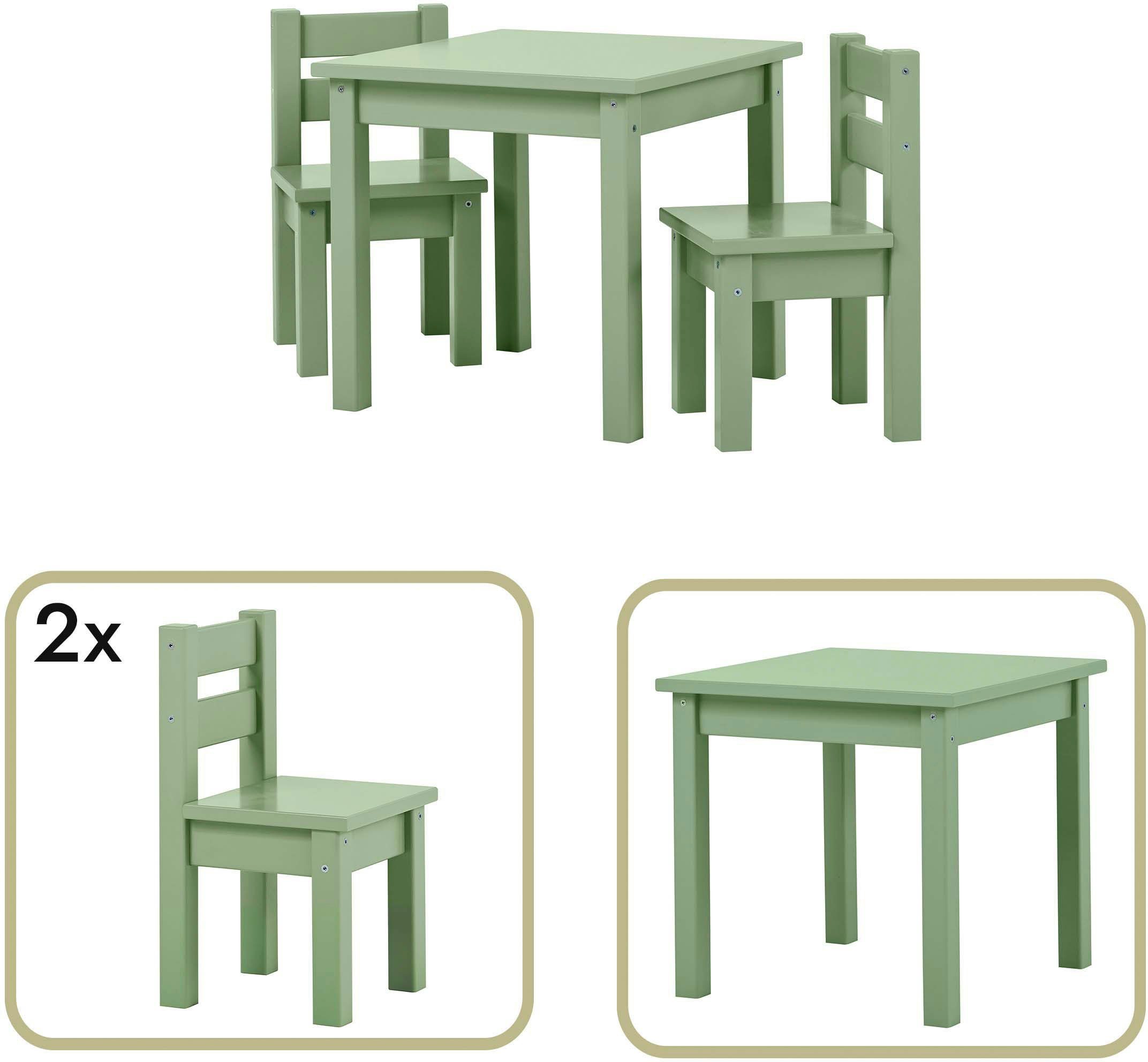 (Set, Stühle), 1 Stühlen 3-tlg., in Kindersitzgruppe Hoppekids MADS Tisch, grün Kindersitzgruppe, mit 2 Farben, vielen zwei