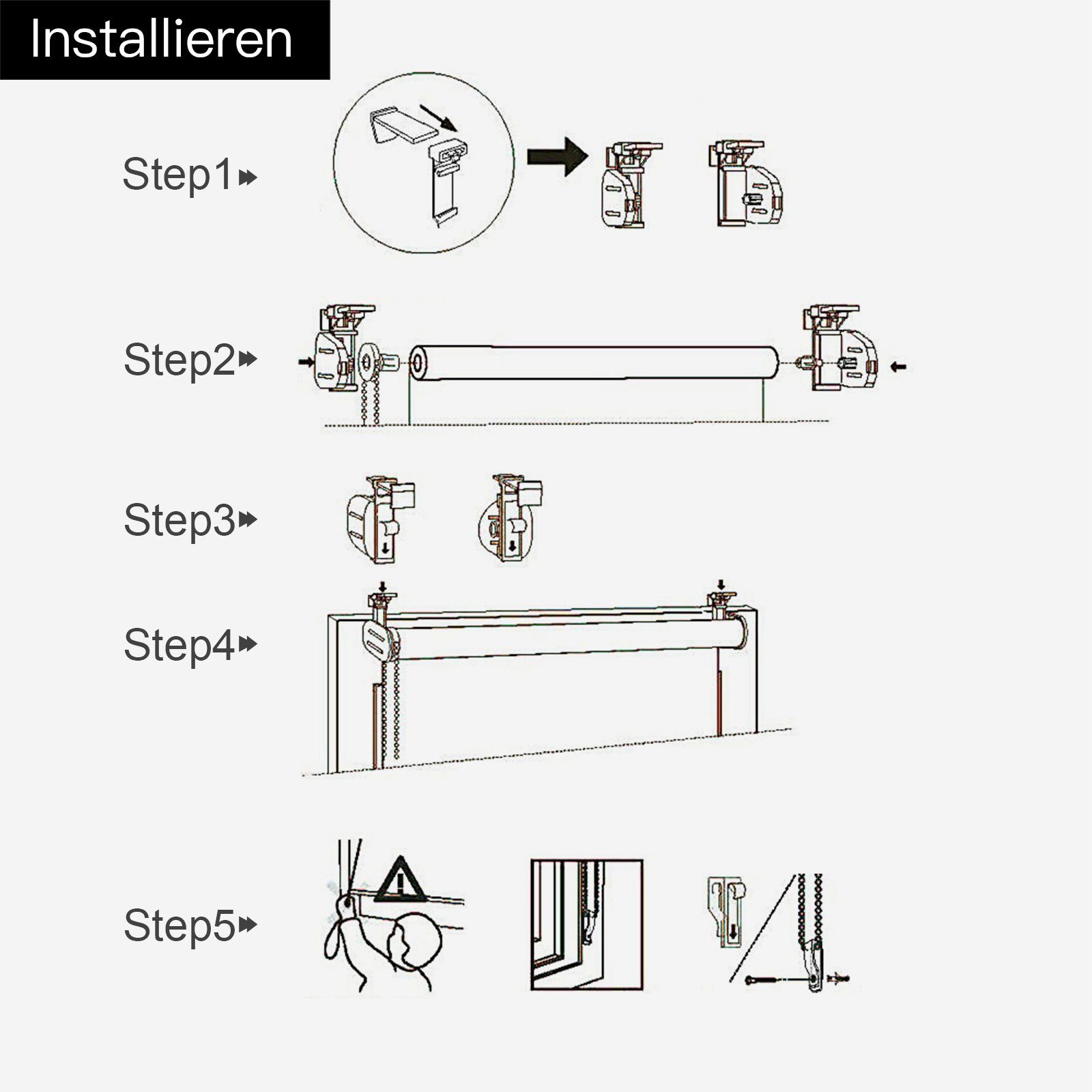 Bohren, Klemmfix, Klemmträger, mit mit Hitzeschutz, Lichtschutz, Seitenzugrollo Thermobeschichtung ohne Weiß i@home, freihängend,