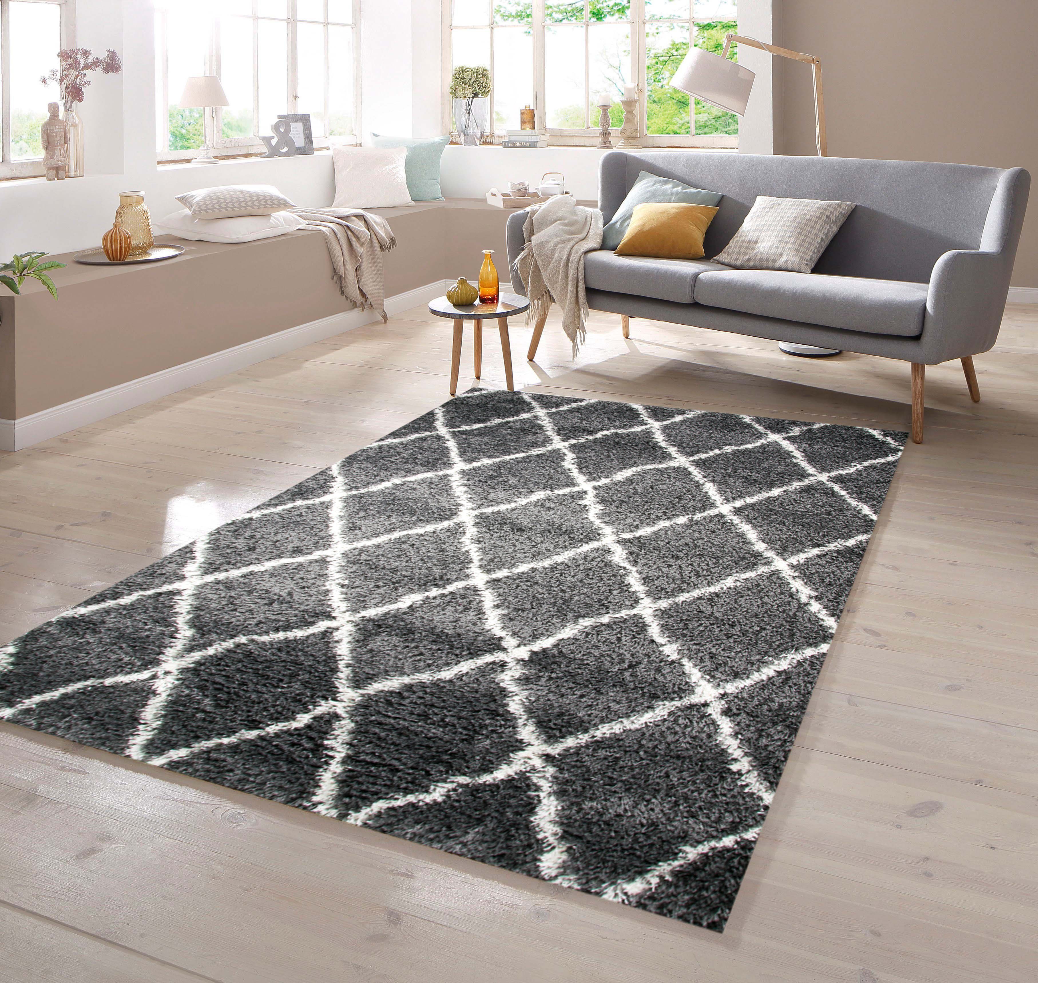 TeppichHome24 Teppich Shaggy in Grau Creme, günstig online kaufen