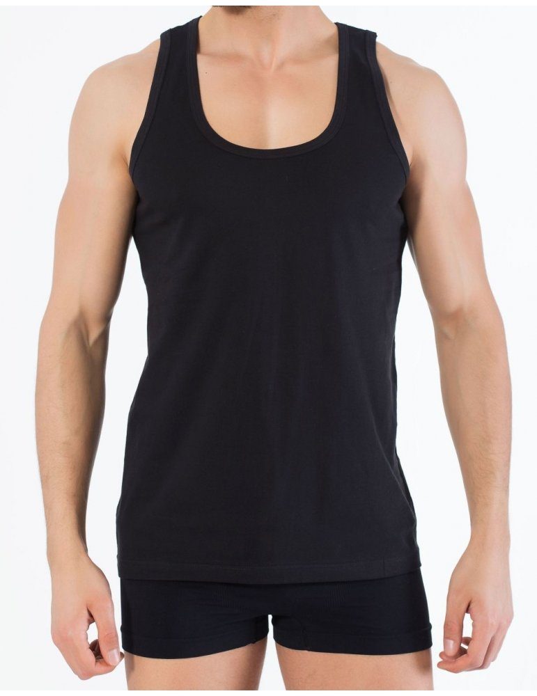 cwonlineshop Unterhemd Tank Top (Spar-Pack, Baumwolle für Herren aus 100% Schwarz 4-St) Feinripp Achselshirt