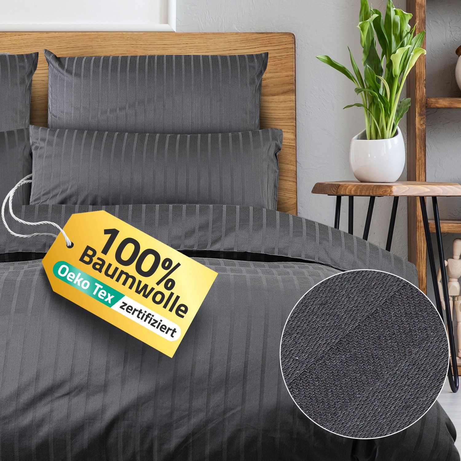 Slummer Bettwäsche Baumwolle Mako-Satin in Gr. 135x200cm, anthrazit, Baumwo günstig online kaufen