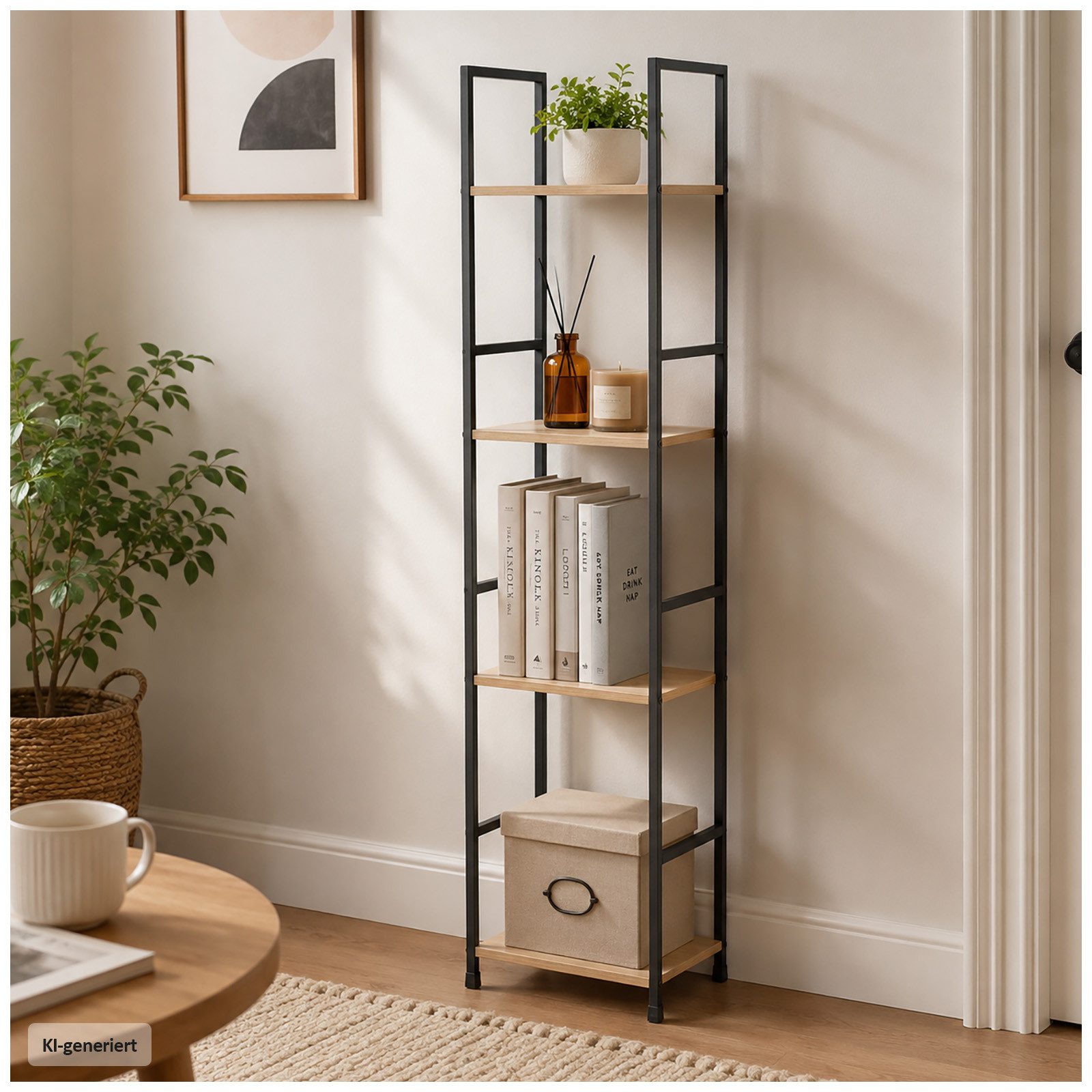 HTI-Living Standregal Schmales Standregal mit 4 MDF Böden und Stahlgestell in Holzoptik, 1 Stück 1-tlg., platzsparend – Bild 2 von 5