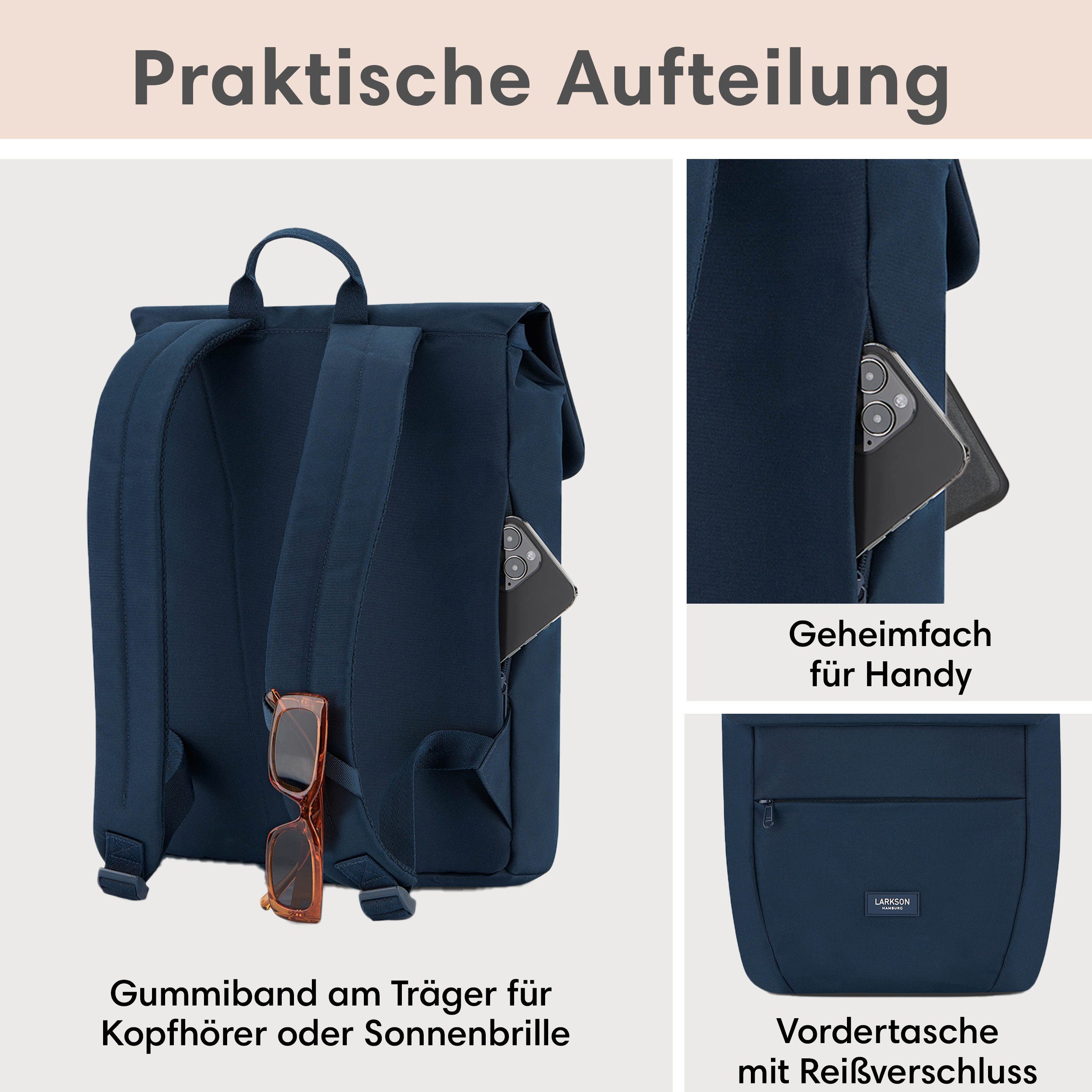 LARKSON Cityrucksack Ronja Laptop Rucksack Damen Herren Klein Elegant, Magnetverschluss, Laptopfach, Wasserabweisend