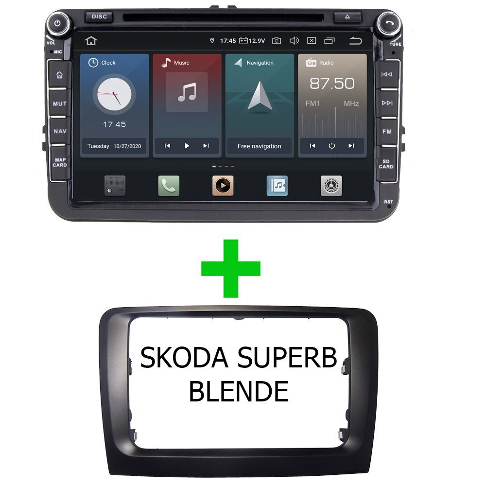 TAFFIO Für Skoda Superb 8" Touch Android Autoradio GPS DVD USB CarPlay  Einbau-Navigationsgerät