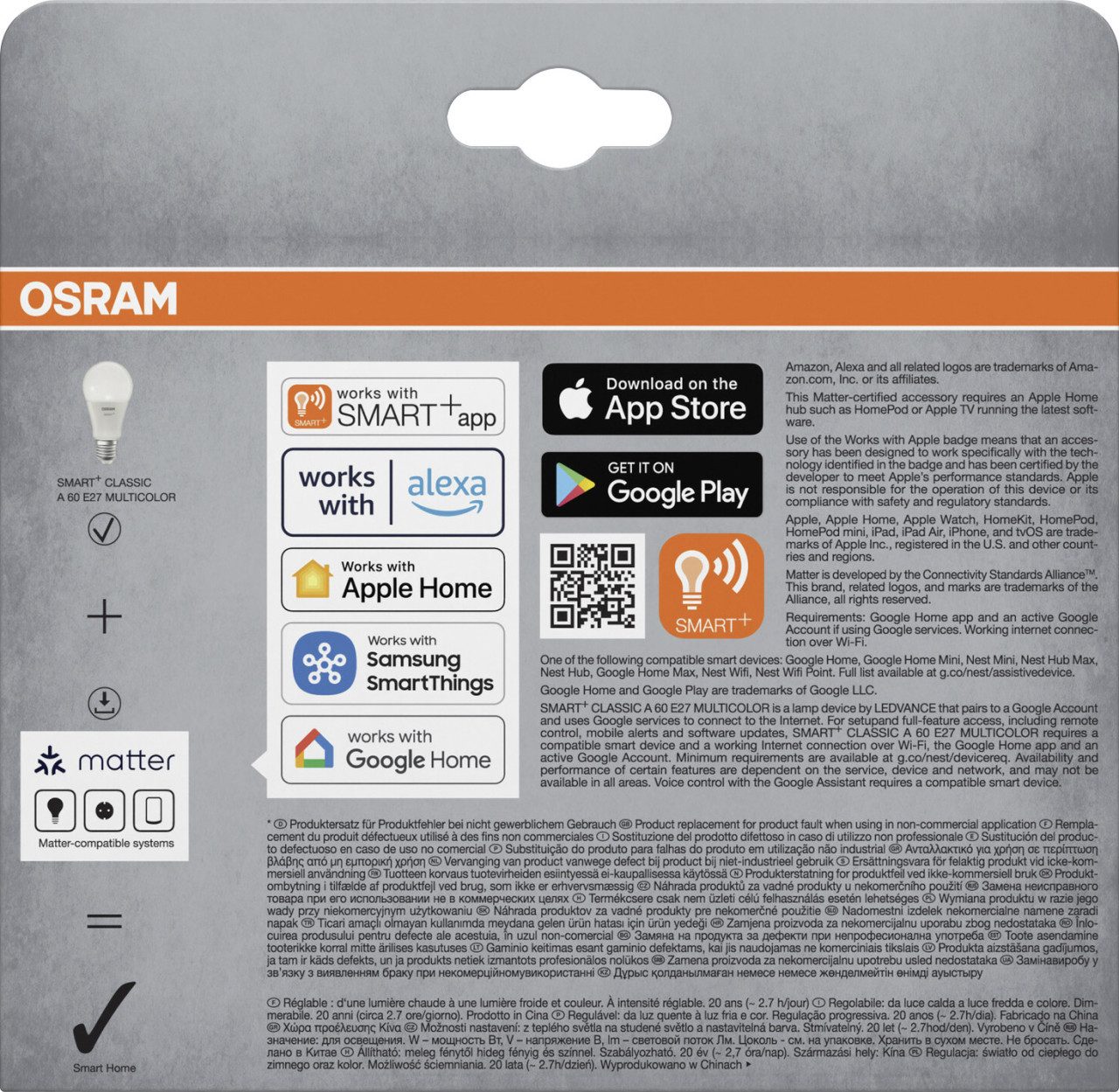 Osram LED-Leuchtmittel Osram SMART+ Matter Leuchtmittel E27 3er Pack, Dimmbar