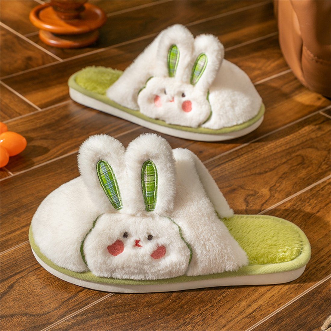rutschfeste Hausschuhe,warme Frauen grün DÖRÖY Plüsch Baumwolle Plüsch Hausschuhe Kaninchen Schuhe.