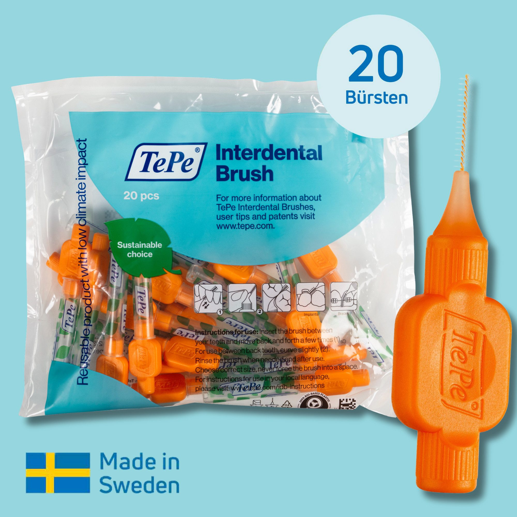 TePe Interdentalbürsten Original Zahnreinigungsstäbchen aus Schweden, Effiziente Zahnpflege, ISO-Größe 1, 20 Stk.