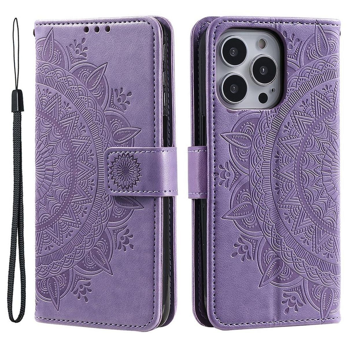 CoverKingz Handyhülle Hülle für Apple iPhone 14 Pro Max Handyhülle Flip Case Schutzhülle 17,0 cm (6,69 Zoll), Klapphülle Schutzhülle mit Kartenfach Schutztasche Motiv Mandala