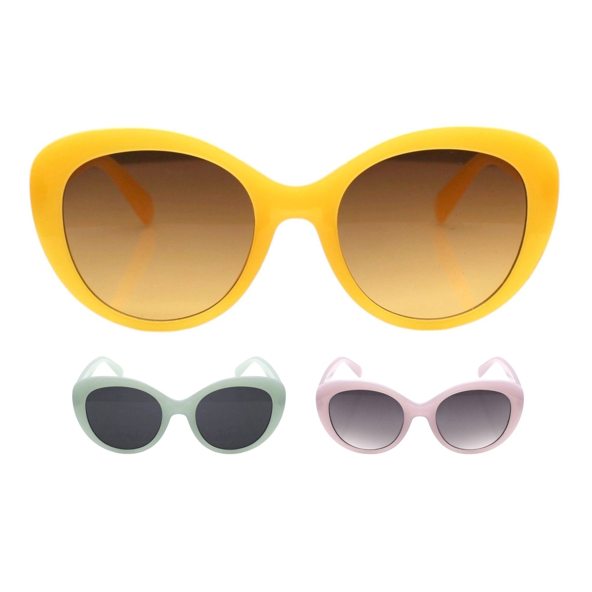 Rennec Sonnenbrille Damen Vintage Brille 60ziger Jahre Design Cat-Eye Oval Transparent Gestell in Pastellfarben Gelb, Mint, Flieder, Gläser UV400 Getönt