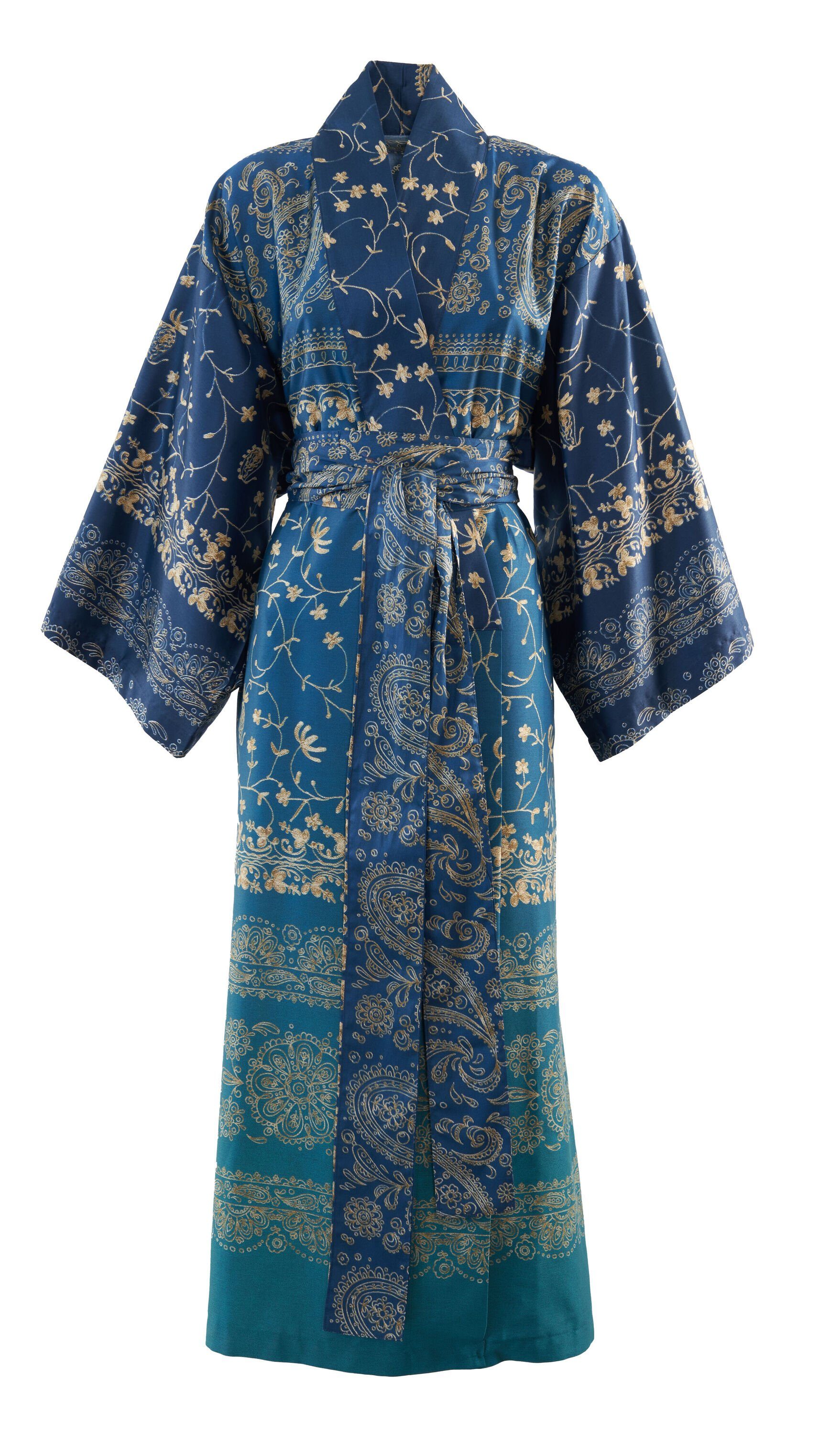 Bassetti Kimono BRENTA, knieumspielend, Baumwolle, Gürtel, mit modernem Muster, aus satinierter Baumwolle Blau