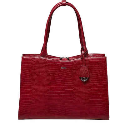 SOCHA Laptoptasche Croco Burgundy 15.6 Zoll, elegante Krokotasche für Damen - Vollausstattung - Aktentasche mit Schultergurt