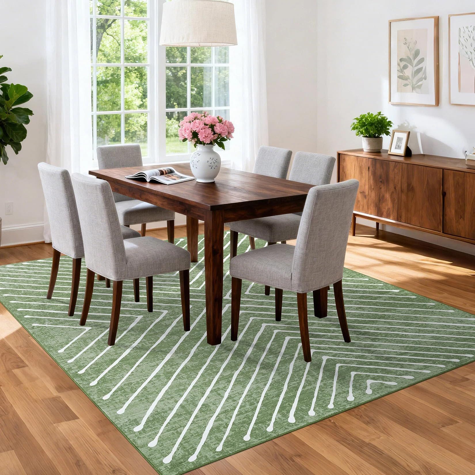 GarveeMore Teppich Faltbarer Kurzflor-Teppich 1160 g/m², 100% Polyester (Faux-Kaschmir), rechteckig, Höhe: 6 mm, modernes geometrisches Linienmuster, rutschfeste Rückseite