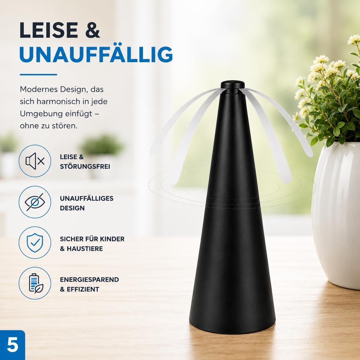 TK Gruppe Fliegenwedler Fliegenwedler für den Tisch - Fliegenventilator Wespenabwehr Terrasse – Bild 2 von 5