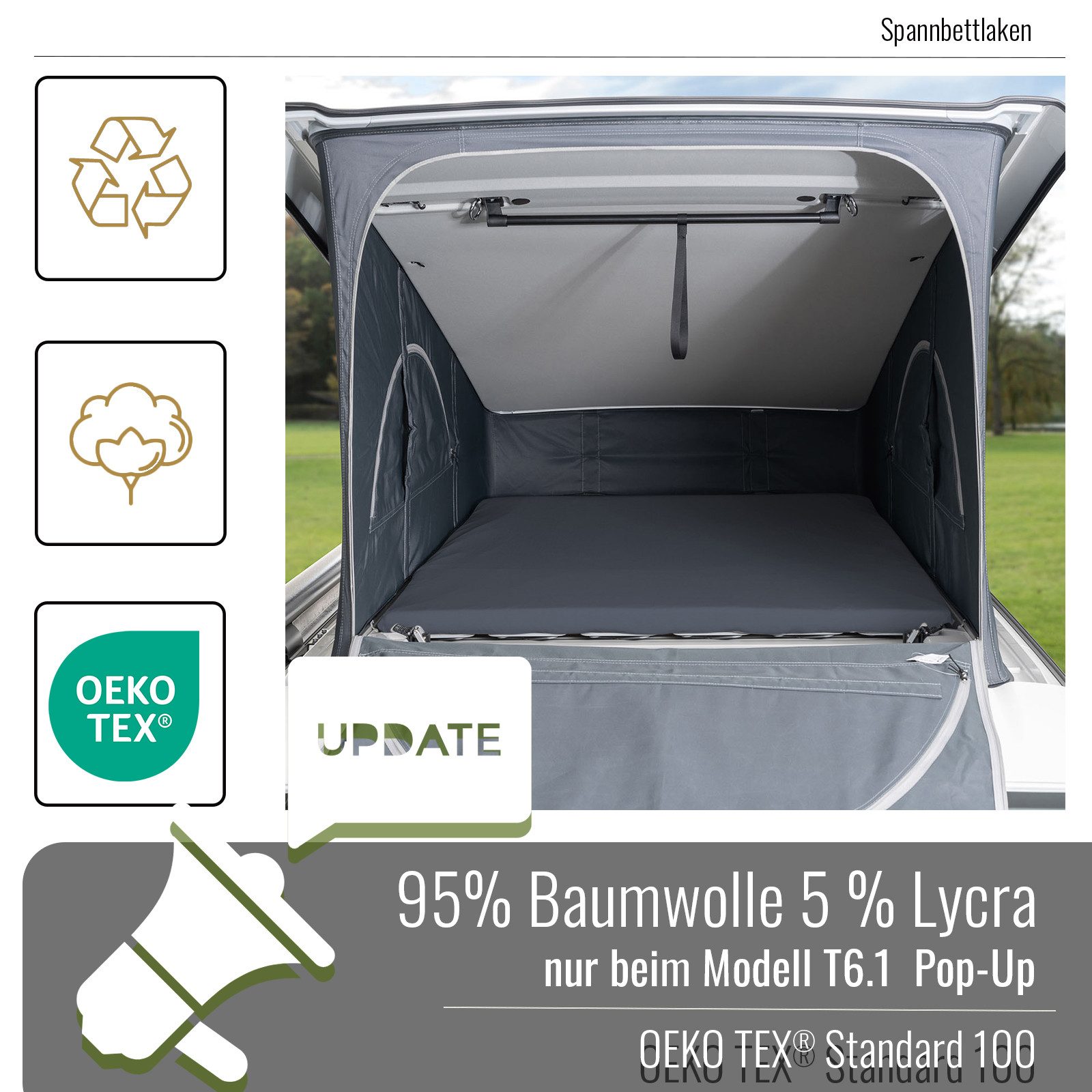 BLACK FOREST FOX Spannbettlaken VW T6.1 California Aufstelldach Camper Van, Baumwolle - Lycra (Elasthan), Gummizug: rundum, Grau – Bild 2 von 5