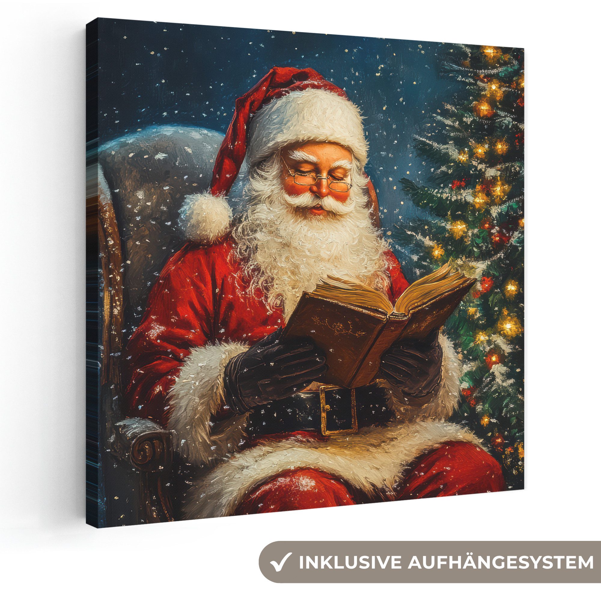 OneMillionCanvasses® Leinwandbild Weihnachtsmann - Weihnachten - Winter - Weihnachtsbaum, Fotodruck (1 St), Wandbild, Deko Schlafzimmer Wohnzimmer Flur 20x20 cm
