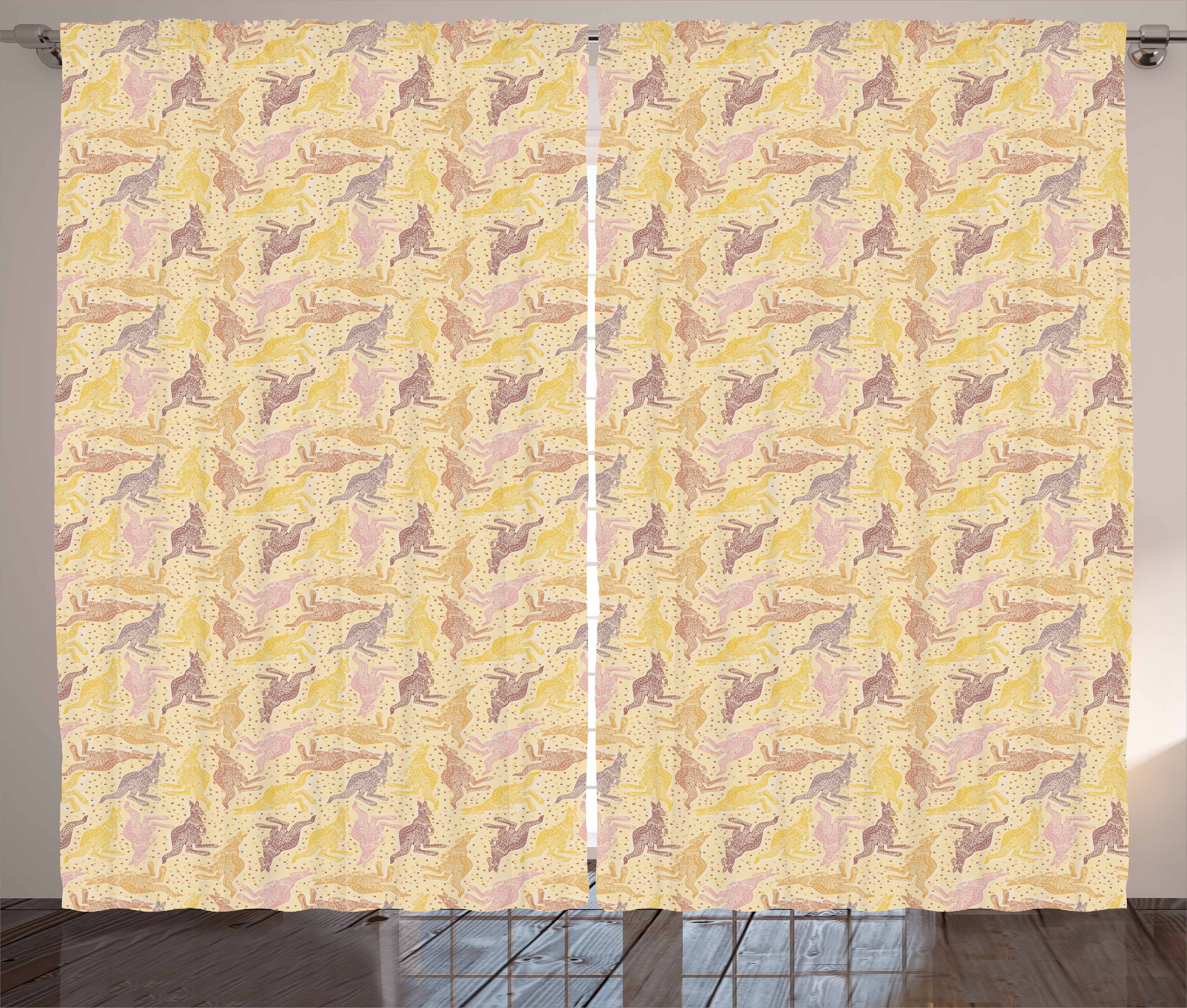 Vorhang und Schlaufen Gardine Kräuselband Schlafzimmer Muster Australian mit Haken, Abakuhaus, Känguru