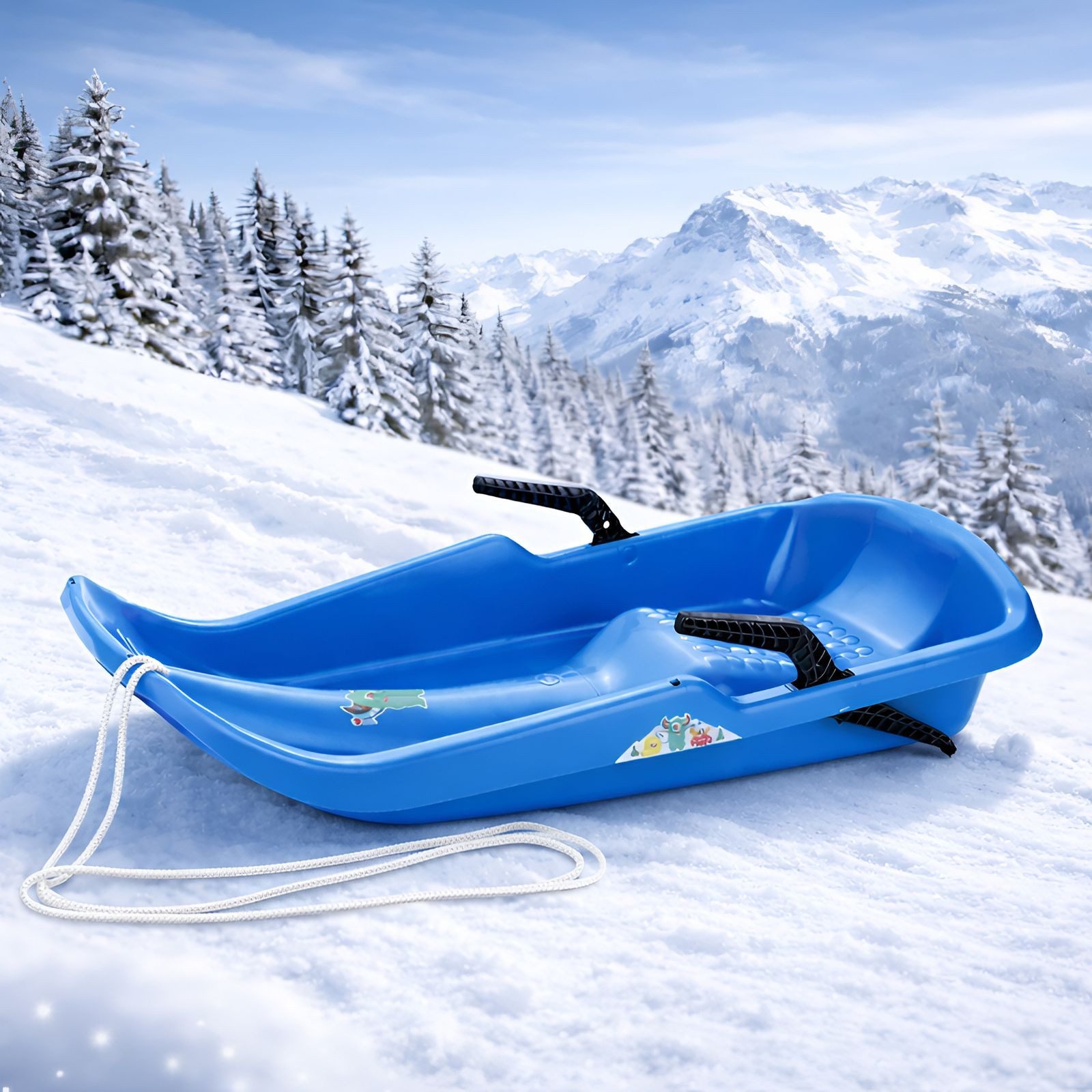 BURI Schlitten Schlitten Twister Race Rodel Kinderschlitten mit Bremsen Blau