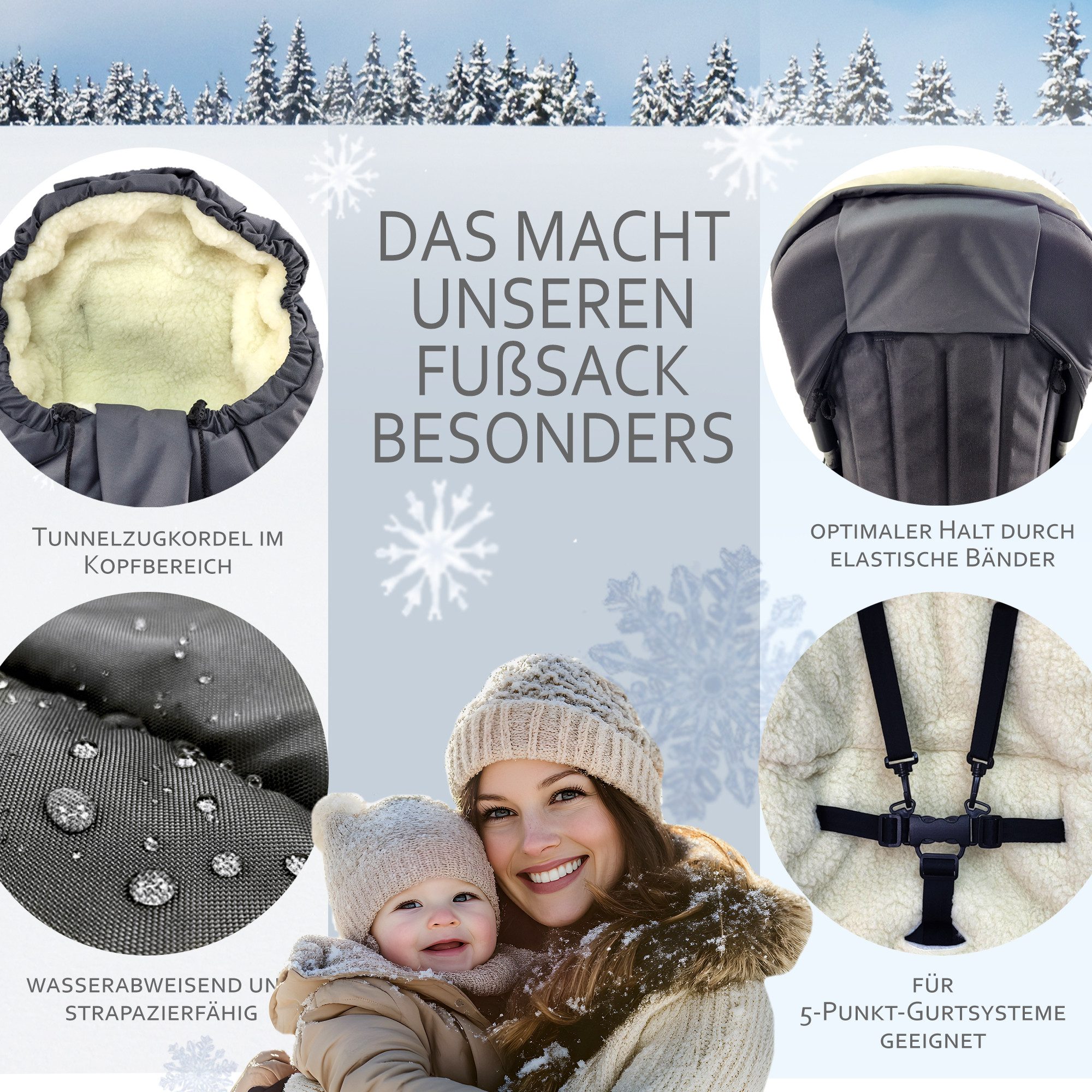 BambiniWelt by Rafael K. Fußsack Winterfußsack Fußsack für Kinderwagen Buggy mumienform Wolle MELIERT, universal für Kinderwagen, Buggy, Jogger, Schlitten