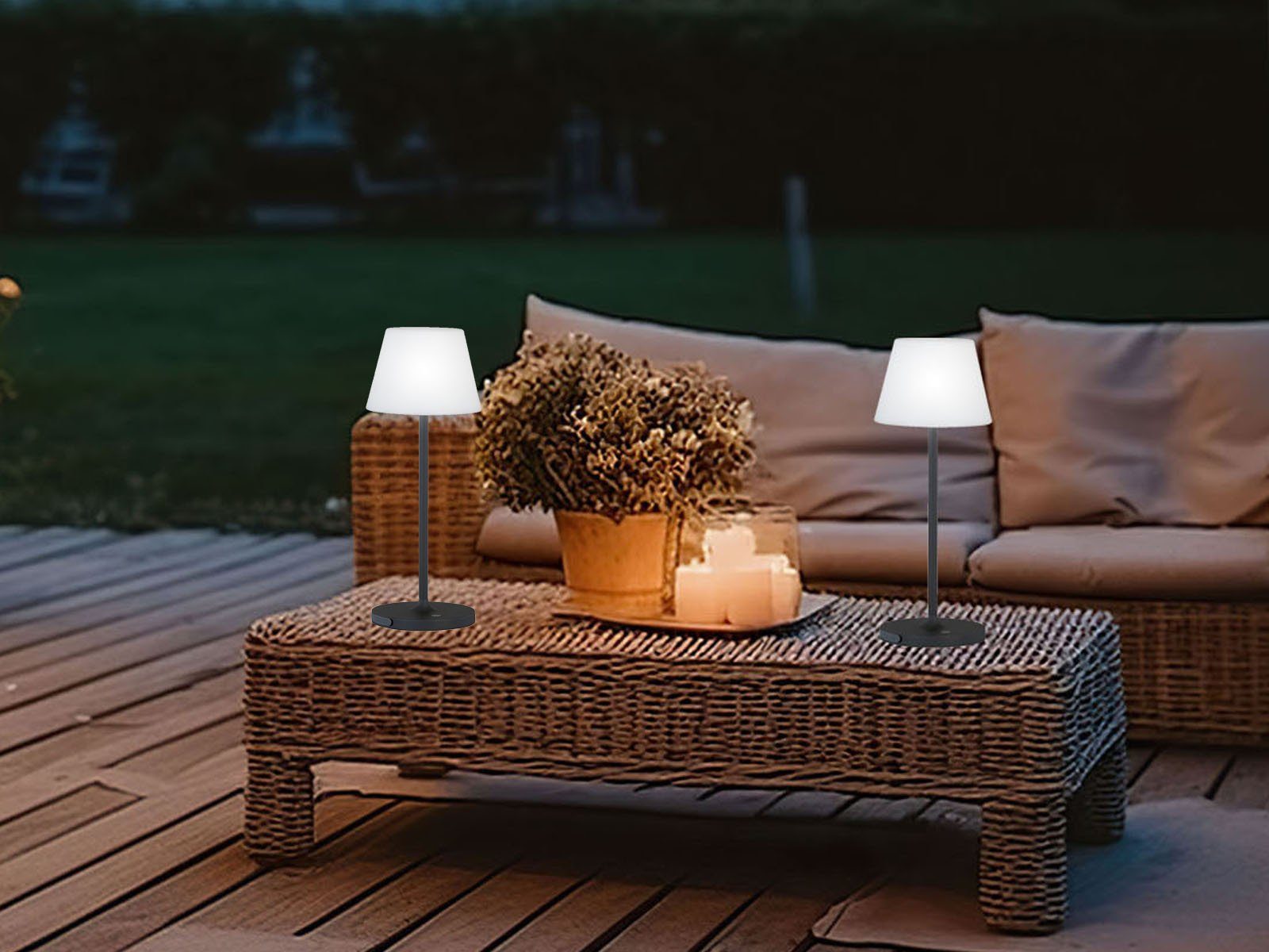 easy! BY FHL LED Außen-Tischleuchte, USB-Ladefunktion, LED fest integriert, Warmweiß, 2er SET 38cm Outdoor IP 44 Schutzklasse ohne Strom-Kabel mit Akku USB
