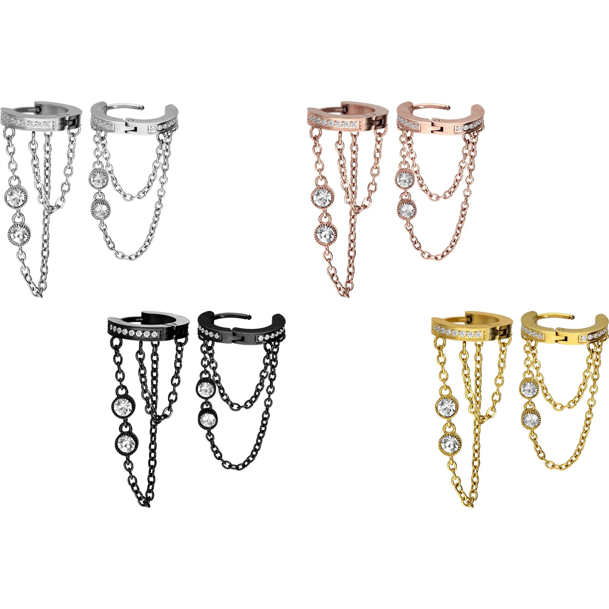 PIERCINGLINE Single-Ohrstecker Chirurgenstahl Ohrclicker KETTEN + KRISTALLE günstig online kaufen