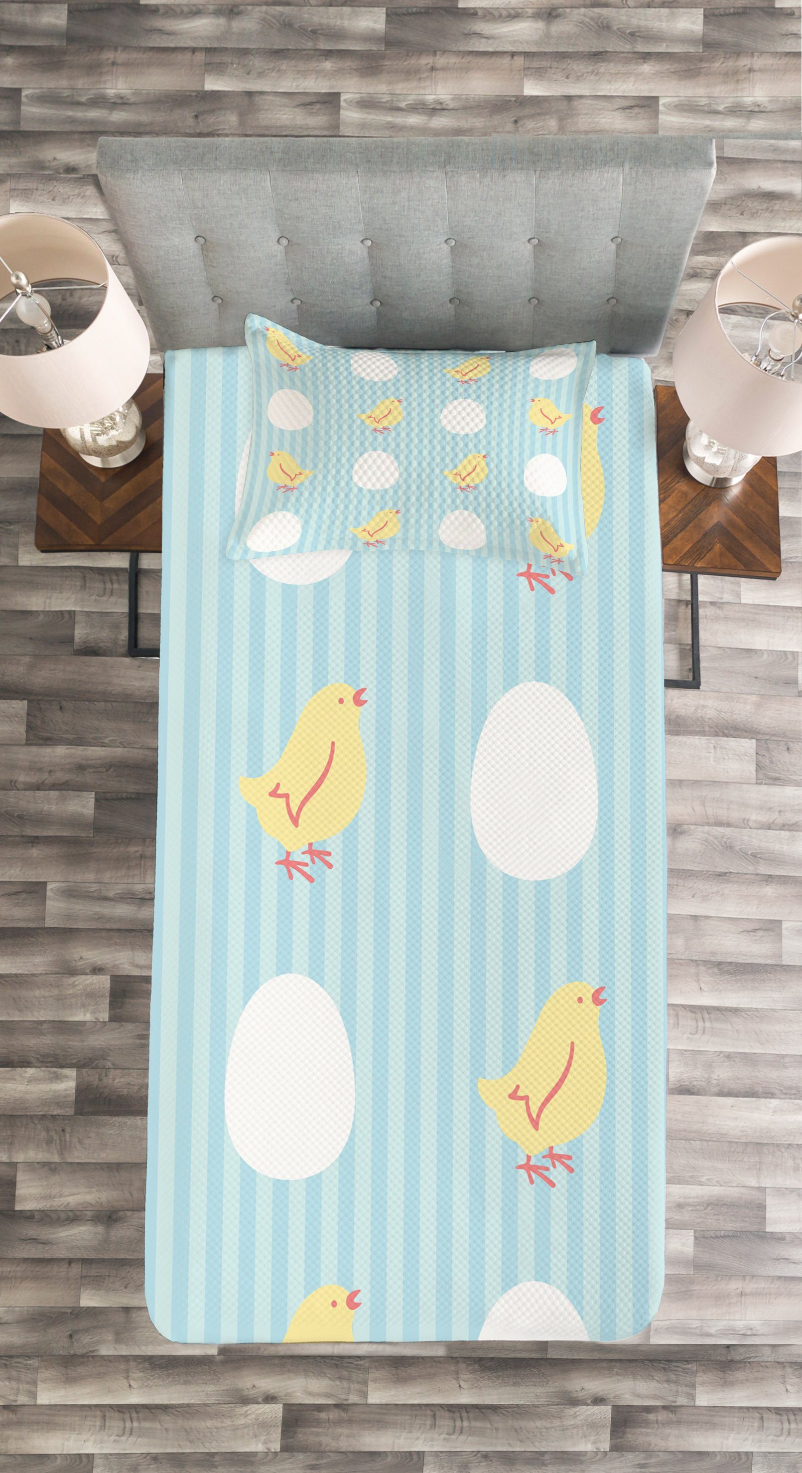 Eier Baby-Tier Chicks Kissenbezügen Stripes und Set mit Waschbar, Abakuhaus, Tagesdecke