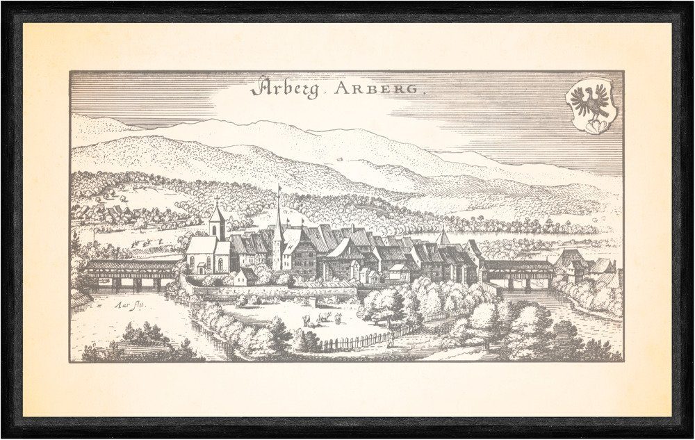 Kunstdruck Arberg Schloss Aarberg Aare Holzbrück Stadtkirche Bern Schweiz Faks_Me