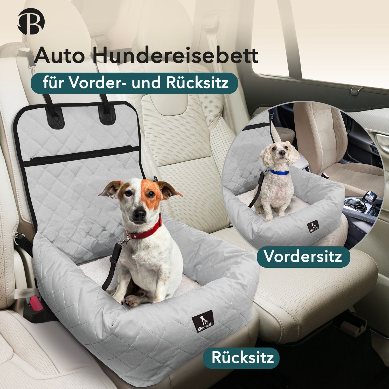 Bluzelle Hunde-Autositz Premium Hunde Autositz, 2-in-1 Hundebett, Haustier Auto Transport-Sitz, Wasserfester Oxford Stoff, Reise Hundesitz für Kleine & Mittlere Hunde / Waschbar Rutschfest
