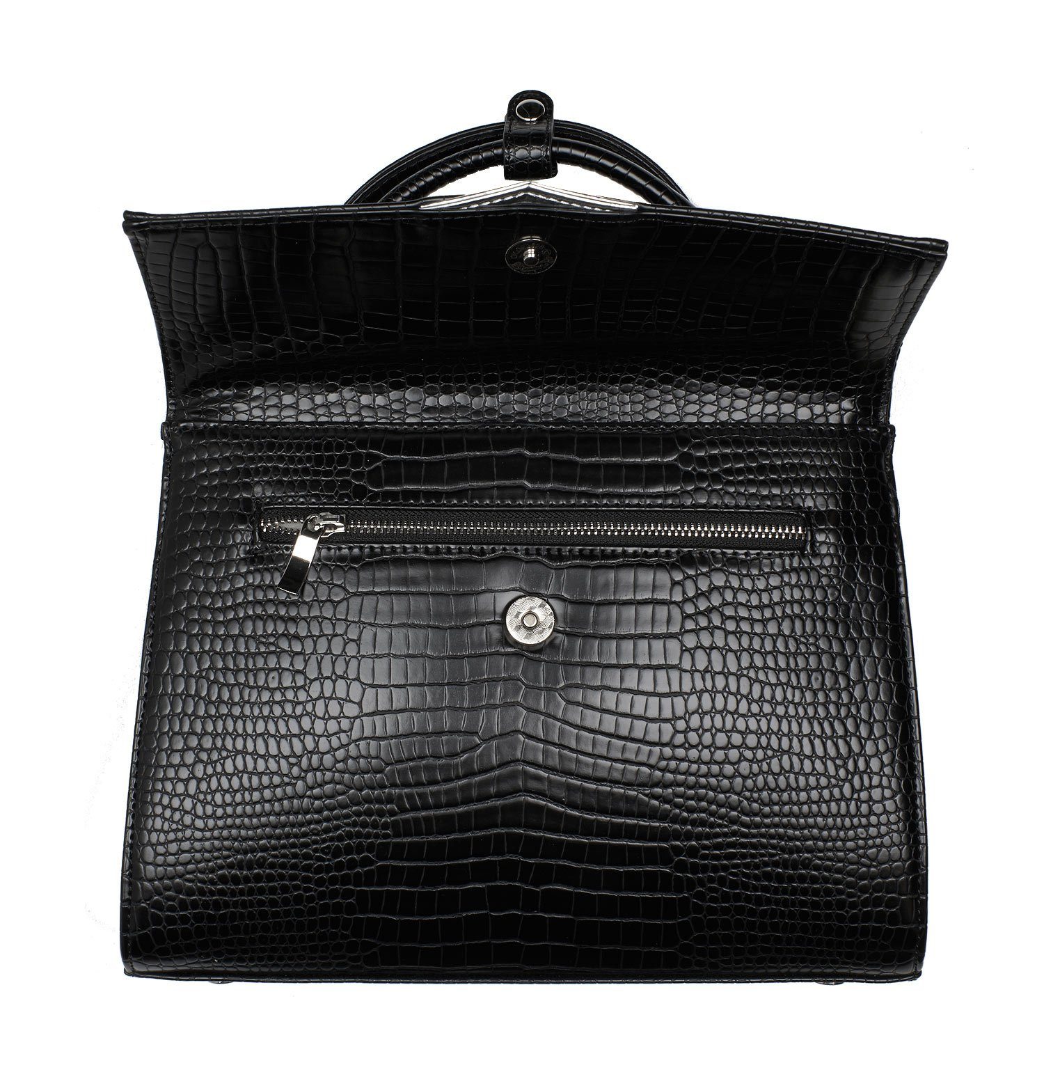 Krokoprägung Croco SOCHA Zoll, - Tablet- Tabletfach und herausnehmbares 10 Handtasche Tip Schultergurt mit Handtasche Zoll mit - - Black elegante Tiny 10