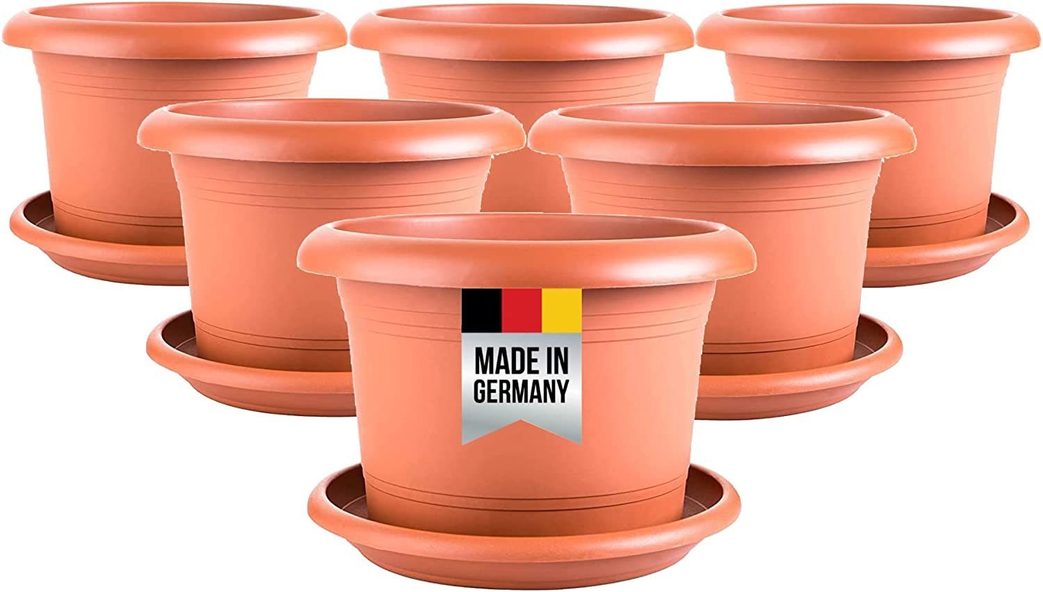 Centi Blumentopf Pflanztopf, Blumentöpfe, Pflanzkübel groß außen (Spar Set, 6 St., 30 cm), mit Untersetzer, Pflanztöpfe, Blumenkübel Pflanzentopf terracotta