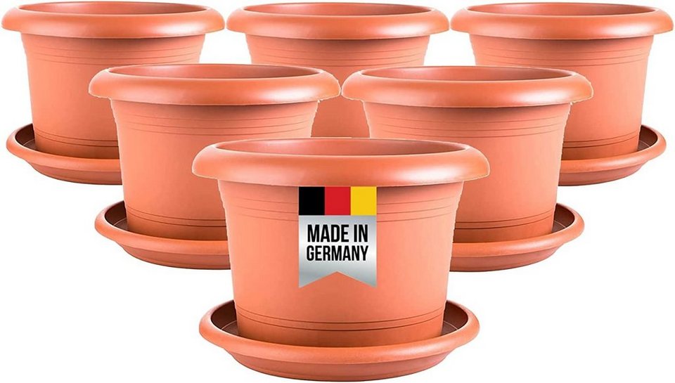 Centi Blumentopf Pflanztopf, Blumentöpfe, Pflanzkübel groß außen (Spar Set,  6 St., 30 cm), mit Untersetzer, Pflanztöpfe, Blumenkübel Pflanzentopf  terracotta