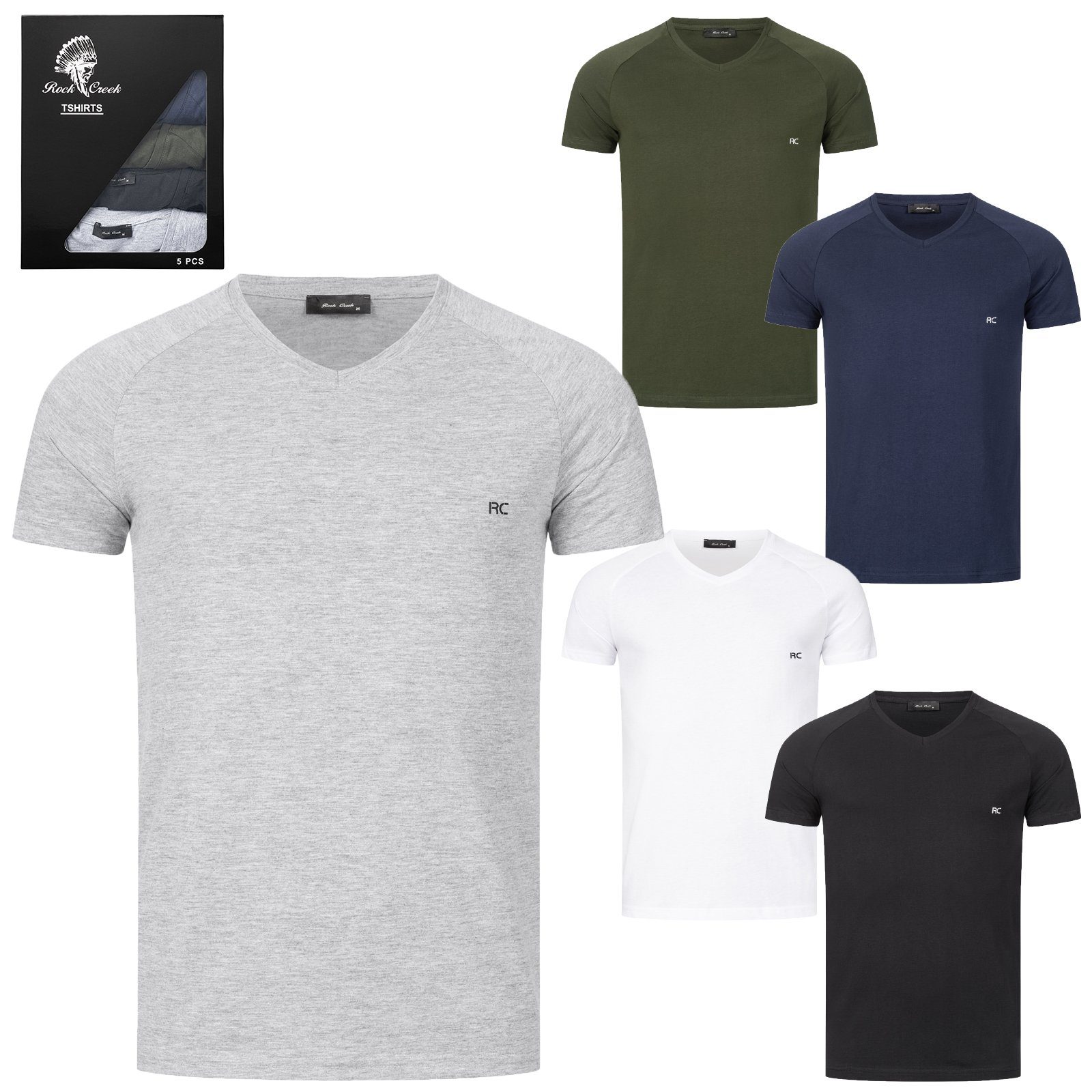 Rock Creek V-Shirt Herren T-Shirt 5er-Set V-Ausschnitt H-275