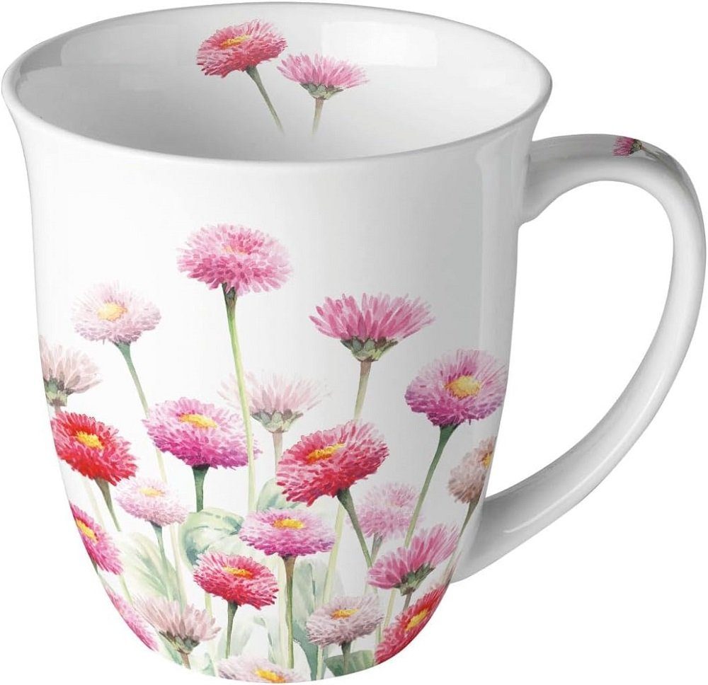 Ambiente Luxury Paper Products Becher Porzellan Tasse ca. 400ml Herbst-Winter- Frühling -Sommer Mug, Porzellan Kollektion Bellis, Gänseblümchen / Painted bellisn Details, Tee/Kaffee - ideal als Geschenk geeignet