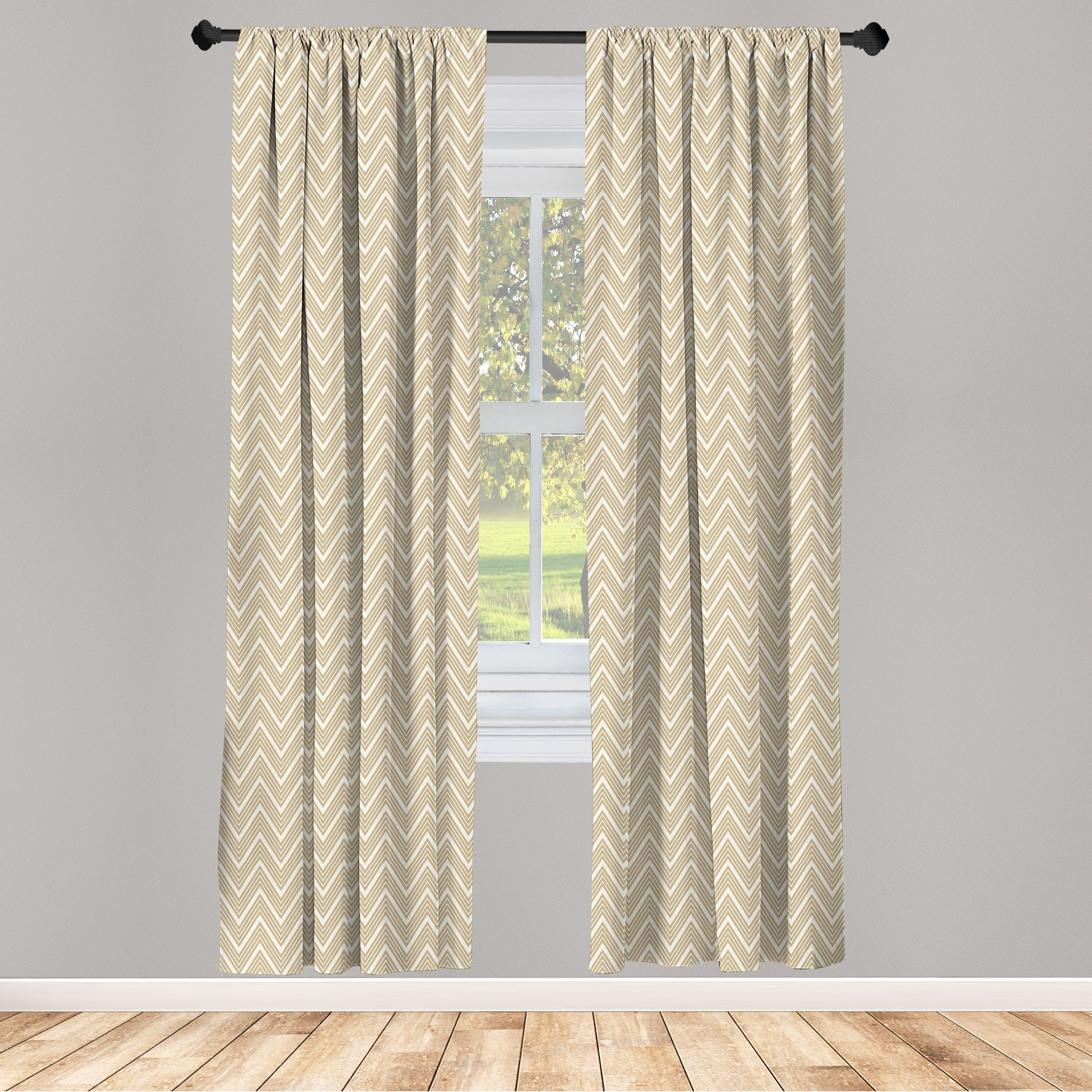 Gardine Vorhang für Wohnzimmer Schlafzimmer Dekor, Abakuhaus, Microfaser, Beige 3 Dimensional Stripes | Fertiggardinen