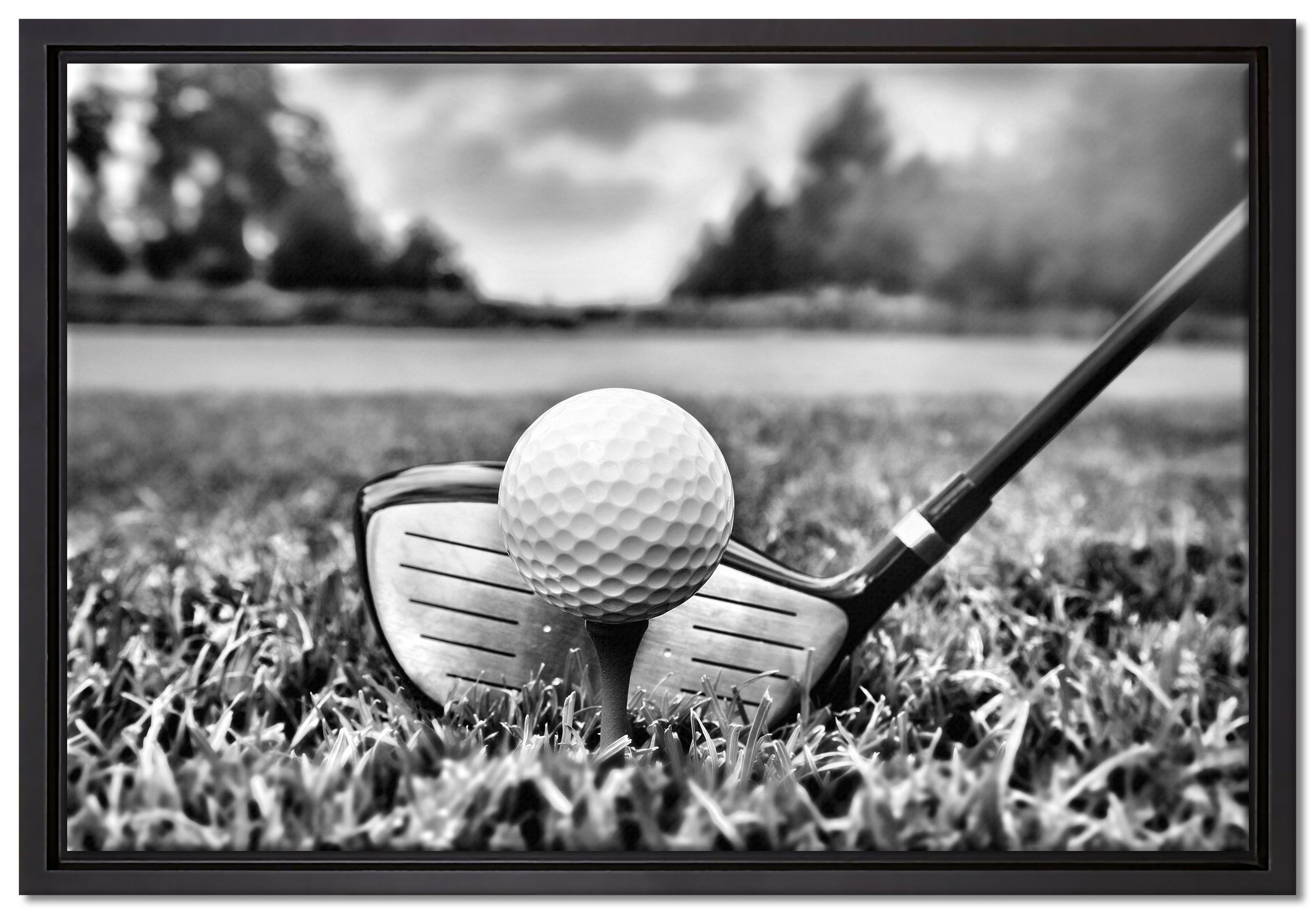 Leinwandbild Abschlag, Golf inkl. bespannt, gefasst, (1 Leinwandbild Wanddekoration Pixxprint Schattenfugen-Bilderrahmen Zackenaufhänger St), in einem fertig