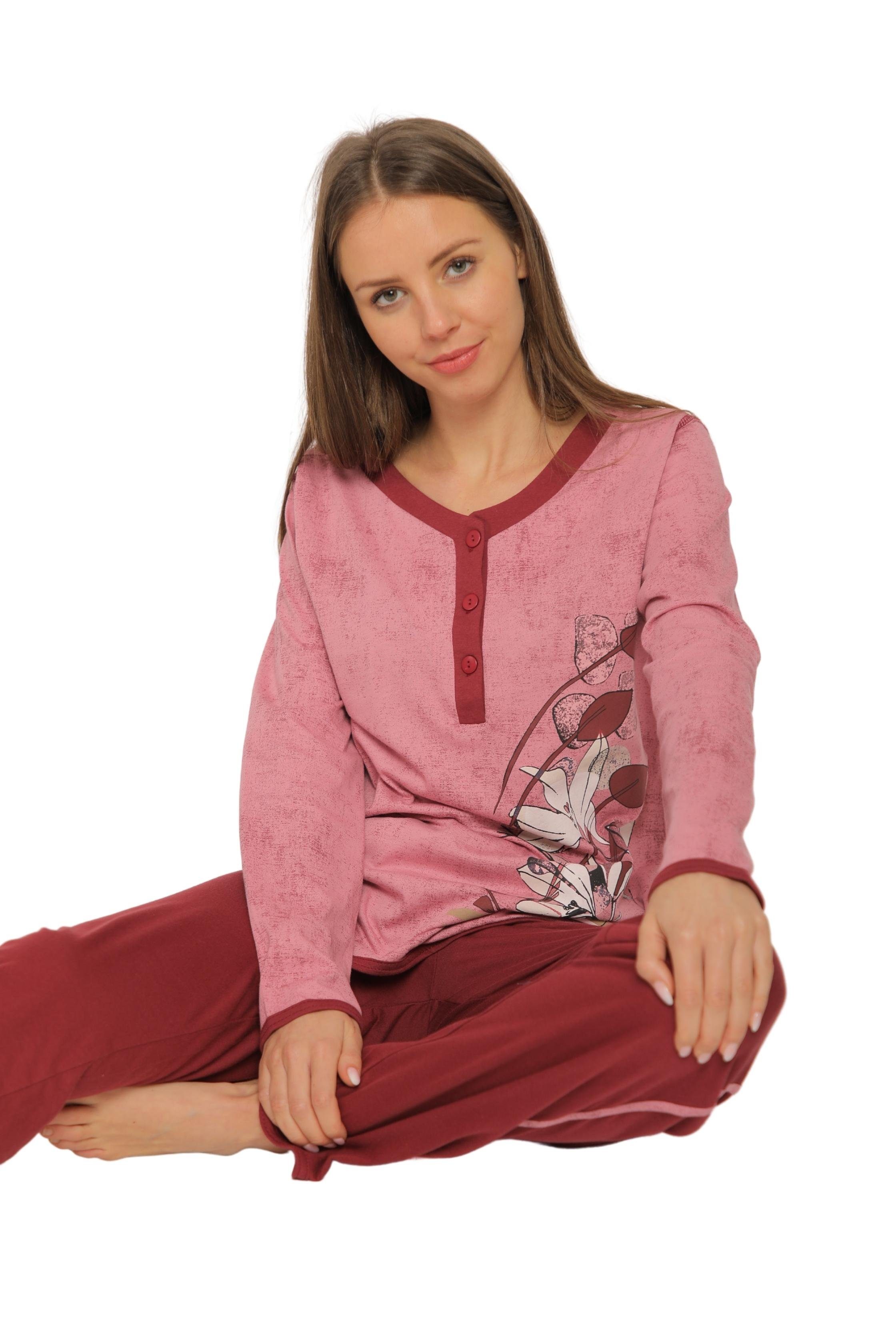 (Packung) Schlafanzug, Qualität Damen Homewear Pyjama aus Baumwolle-Jersey Set Consult-Tex Pyjama, bordo reiner DF419