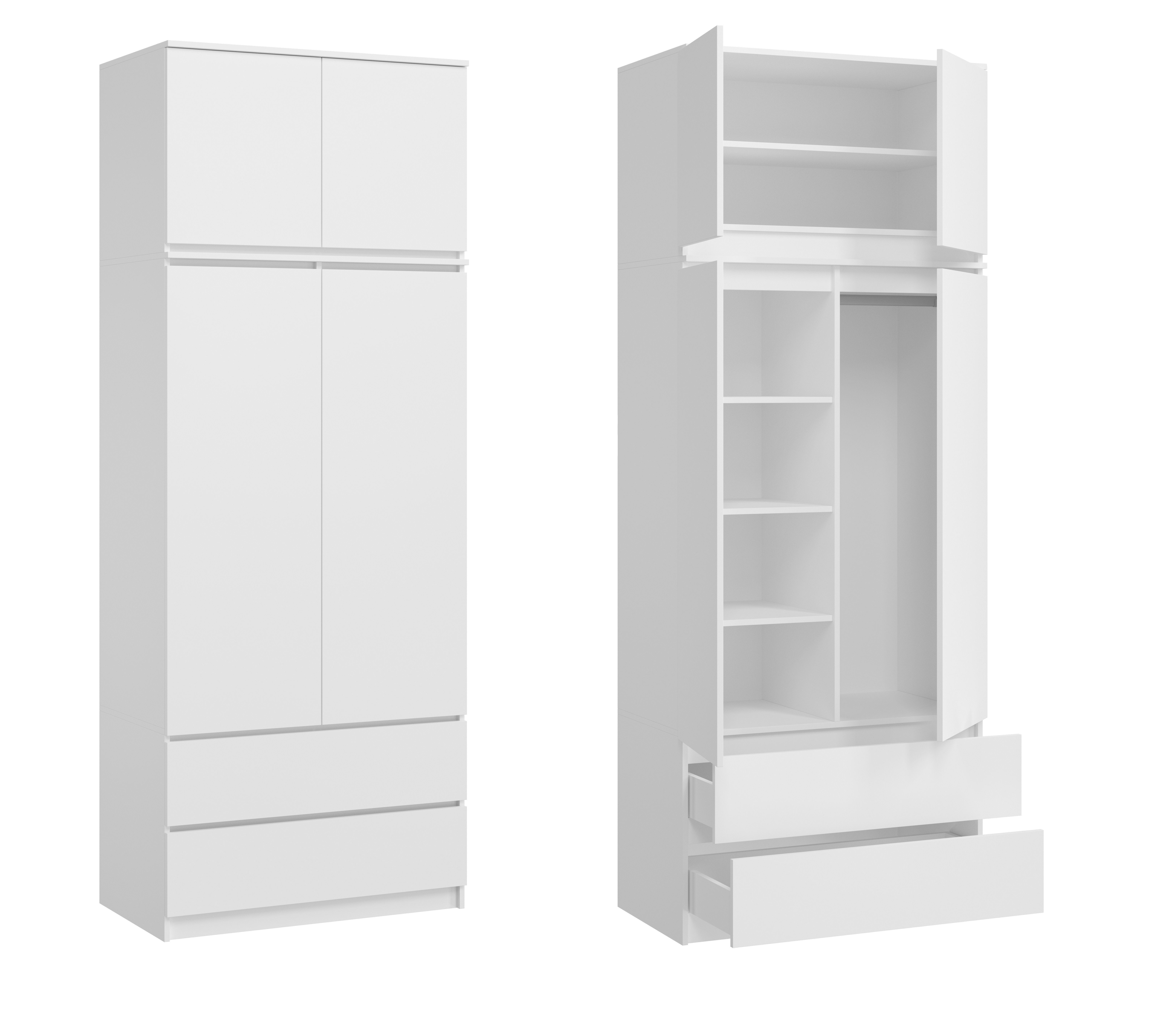 Home Collective Kleiderschrank weiß, natur 180cm Höhe 90cm Breite mit 2 Schublade, 3 Einlegeböden Kleiderstange, Erweiterung Haushaltsschrank, MDF Holz,235 cm Höhe