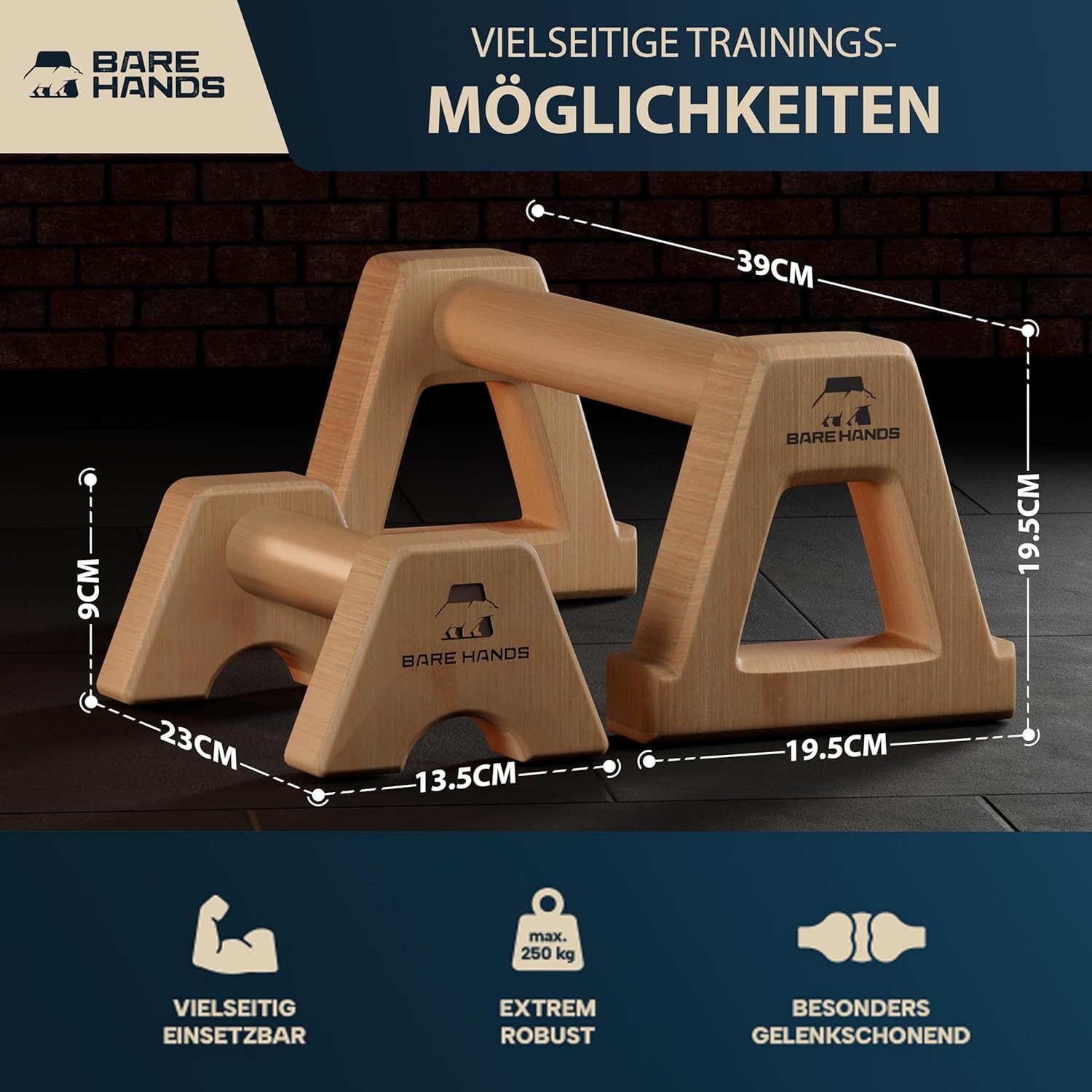 Bare Hands Liegestützgriffe Liegestützgriffe aus Holz – 2er Set Parallettes Calisthenics Griffe