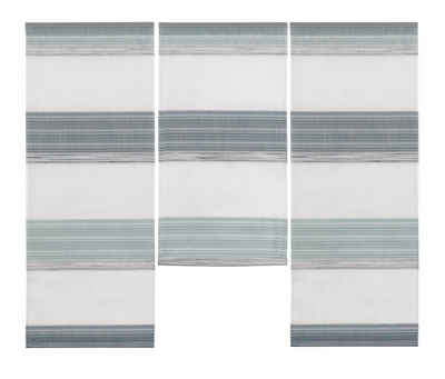 Scheibengardine Design Mini Flächenvorhang Set 3-teilig weiß petrol 4070-04, Clever-Kauf-24, (3 St), halbtransparent